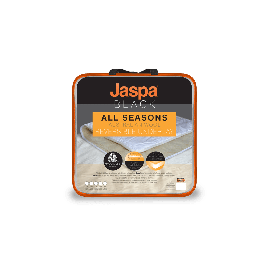 1 Jaspa Black All-Seasons Reversible Wool Underlay - King, Low-Allergy ExcelWool® - Beige, 1 of 2