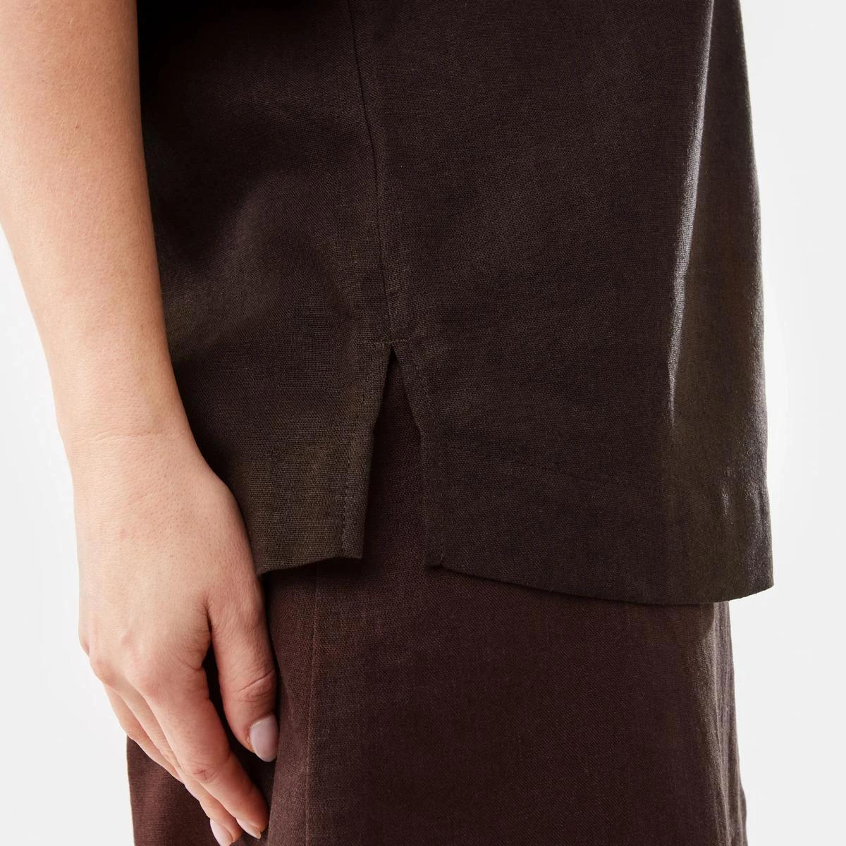 8 Short Sleeve Boxy Linen Blend Shirt MELTED CHOCOLATE, 8 of 9