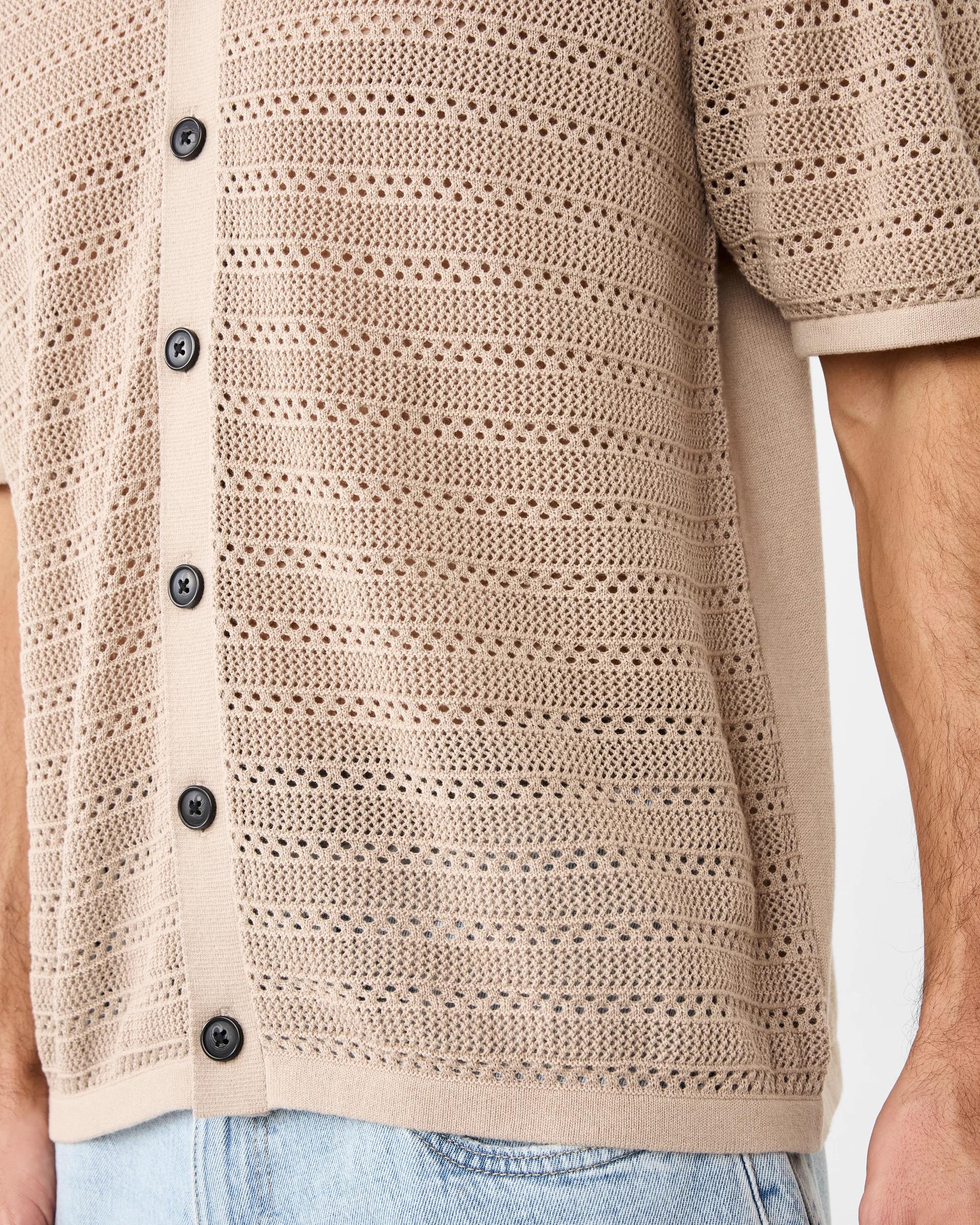 6 Short Sleeve Textured Knit Shirt Bge Sand, 6 of 6