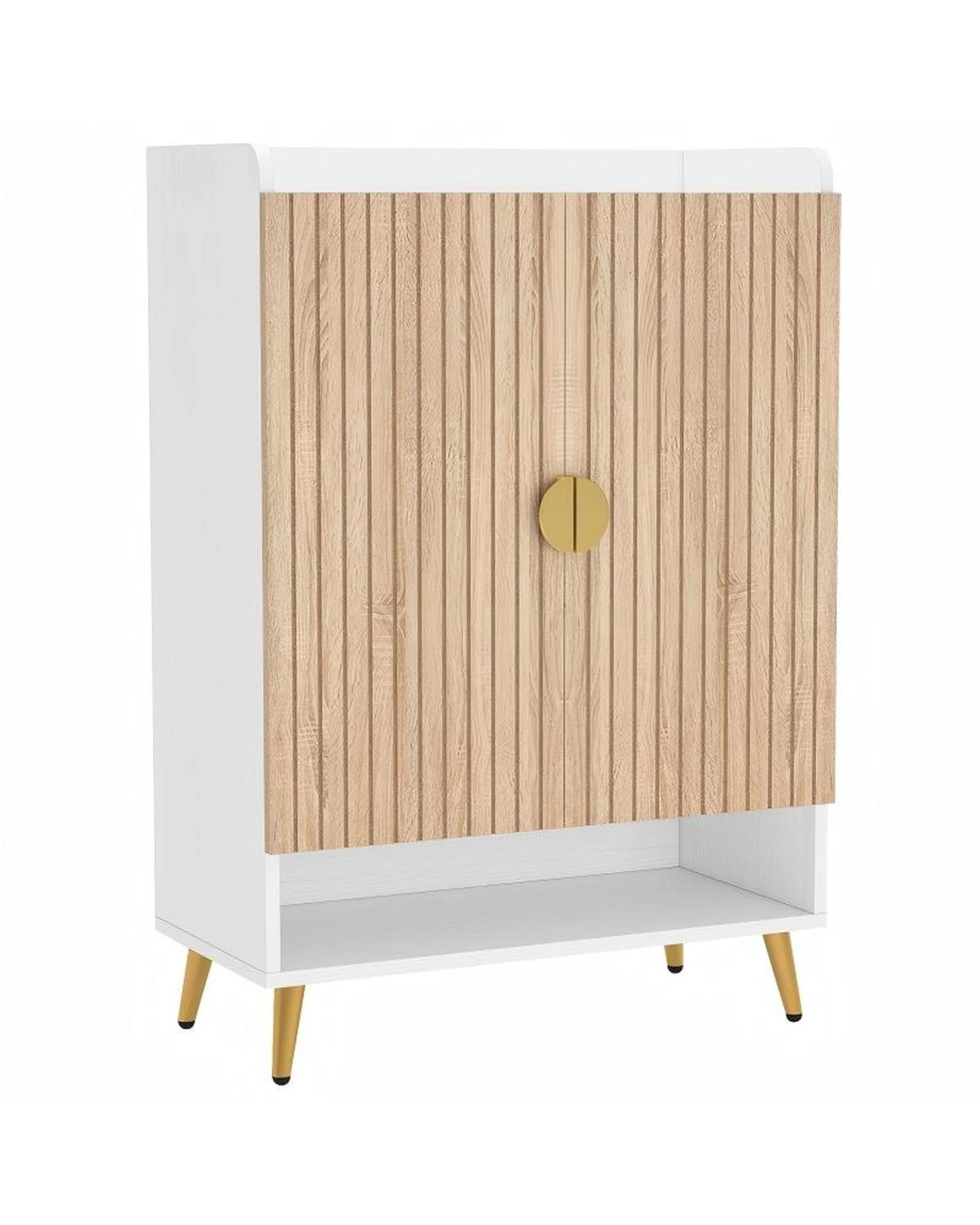1 OAKORY 110cm White Shoe Cabinet with 7 Adjustable Tiers Wood Grain & White, 1 of 5