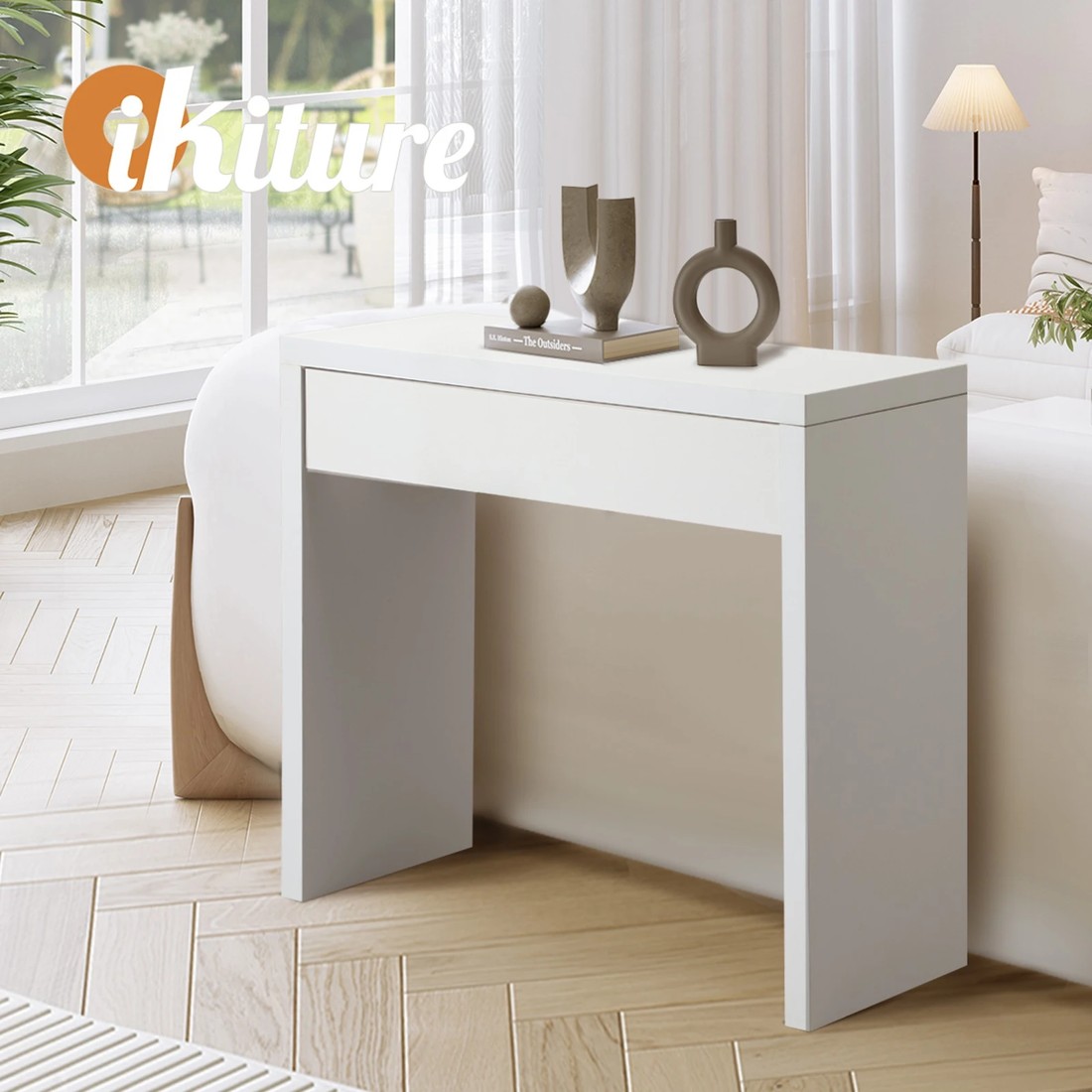 8 Oikiture Console Table Wood Sofa Table Hall Side Entry With Drawer
 - White, 8 of 10