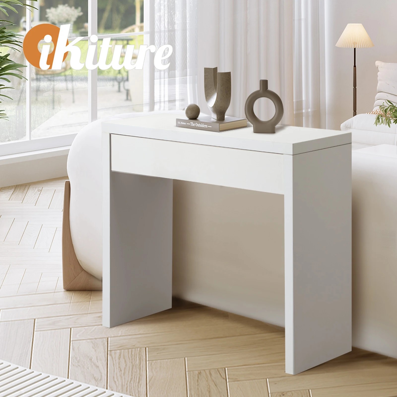 8 Oikiture Console Table Wood Sofa Table Hall Side Entry With Drawer
 - White, 8 of 10
