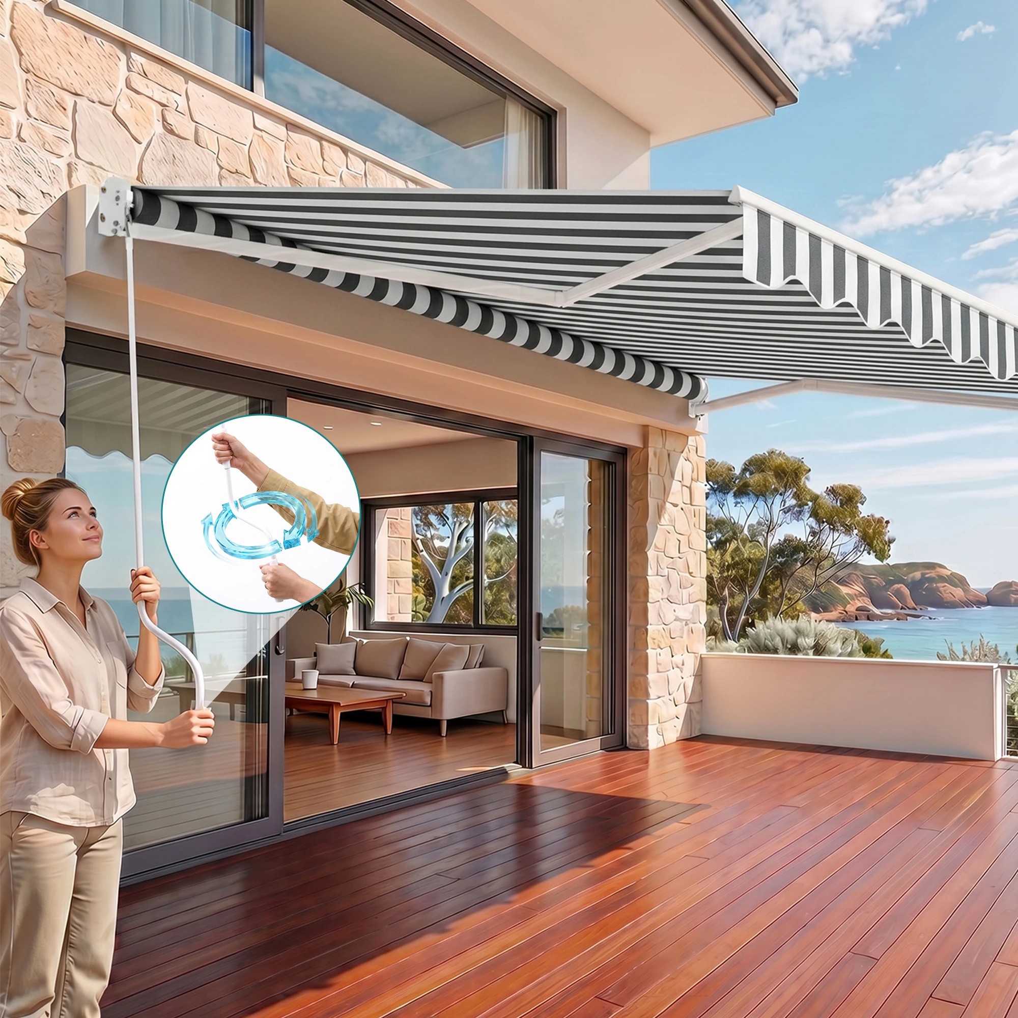 8 Instahut Retractable Folding Arm Awning Manual Sunshade 4.5Mx3M - Multi, 8 of 9