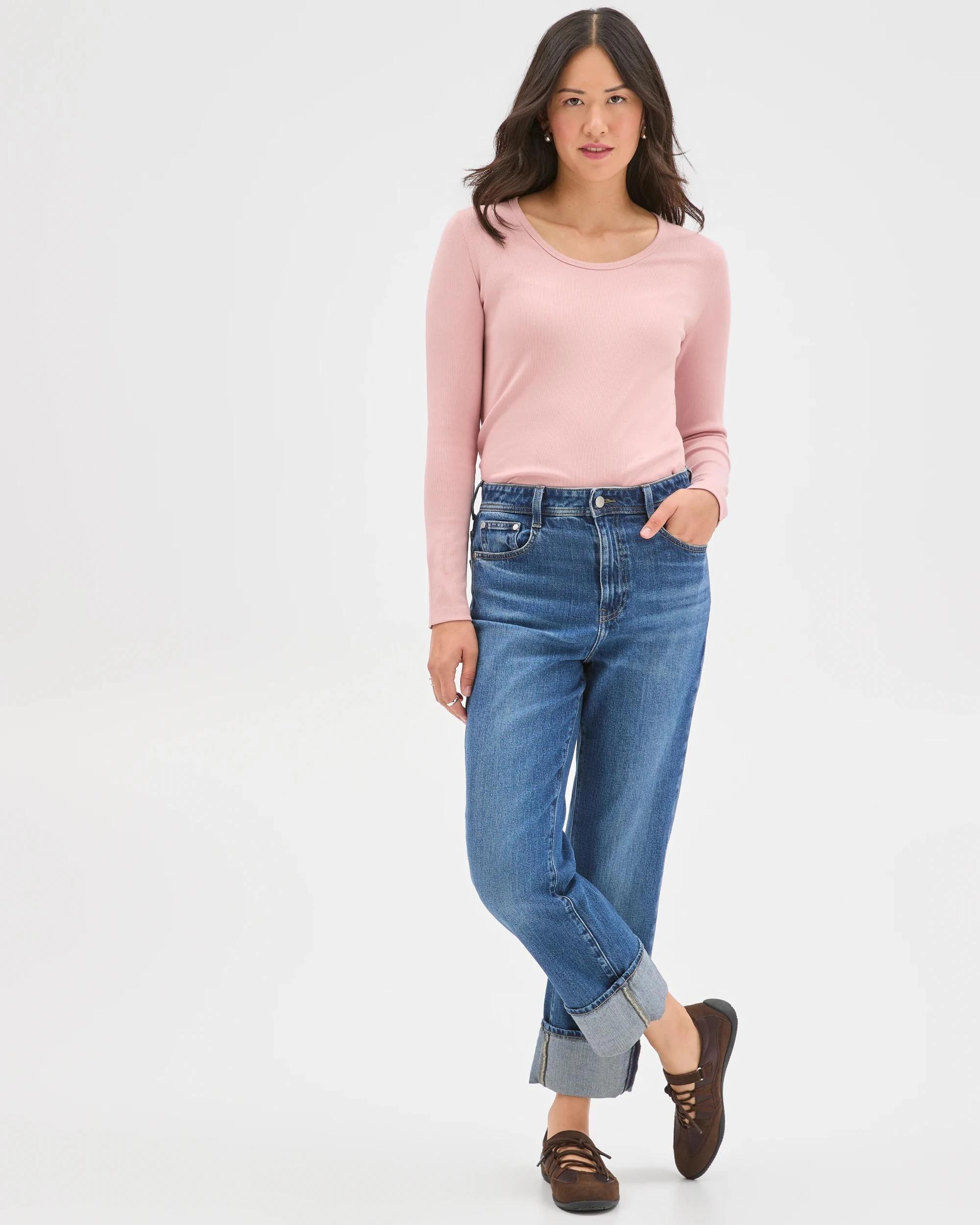 2 Target Woman Australian Cotton Long Sleeve Scoop Neck Rib T-Shirt SOFT BLUSH, 2 of 7