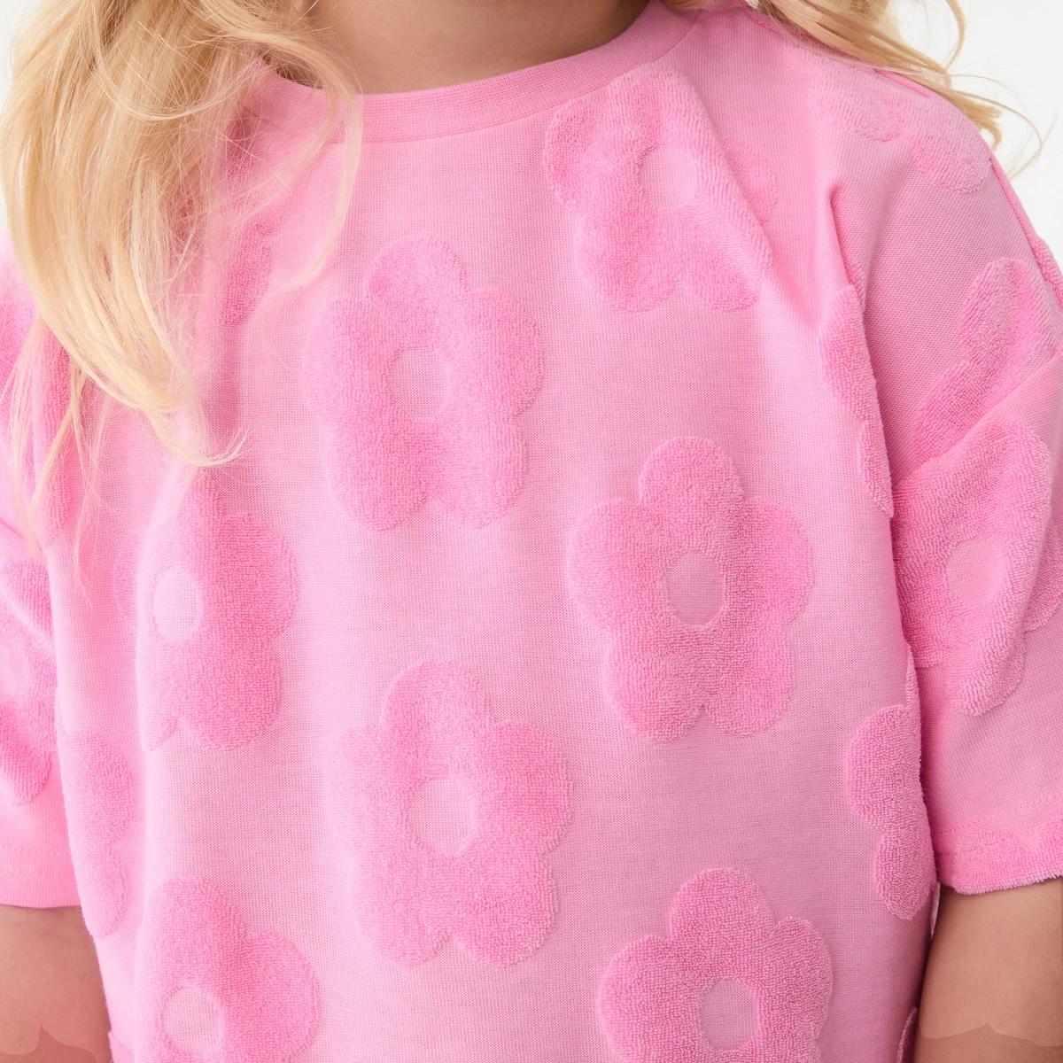 4 Short Sleeve Texture T-shirt Pnk Flower, 4 of 6