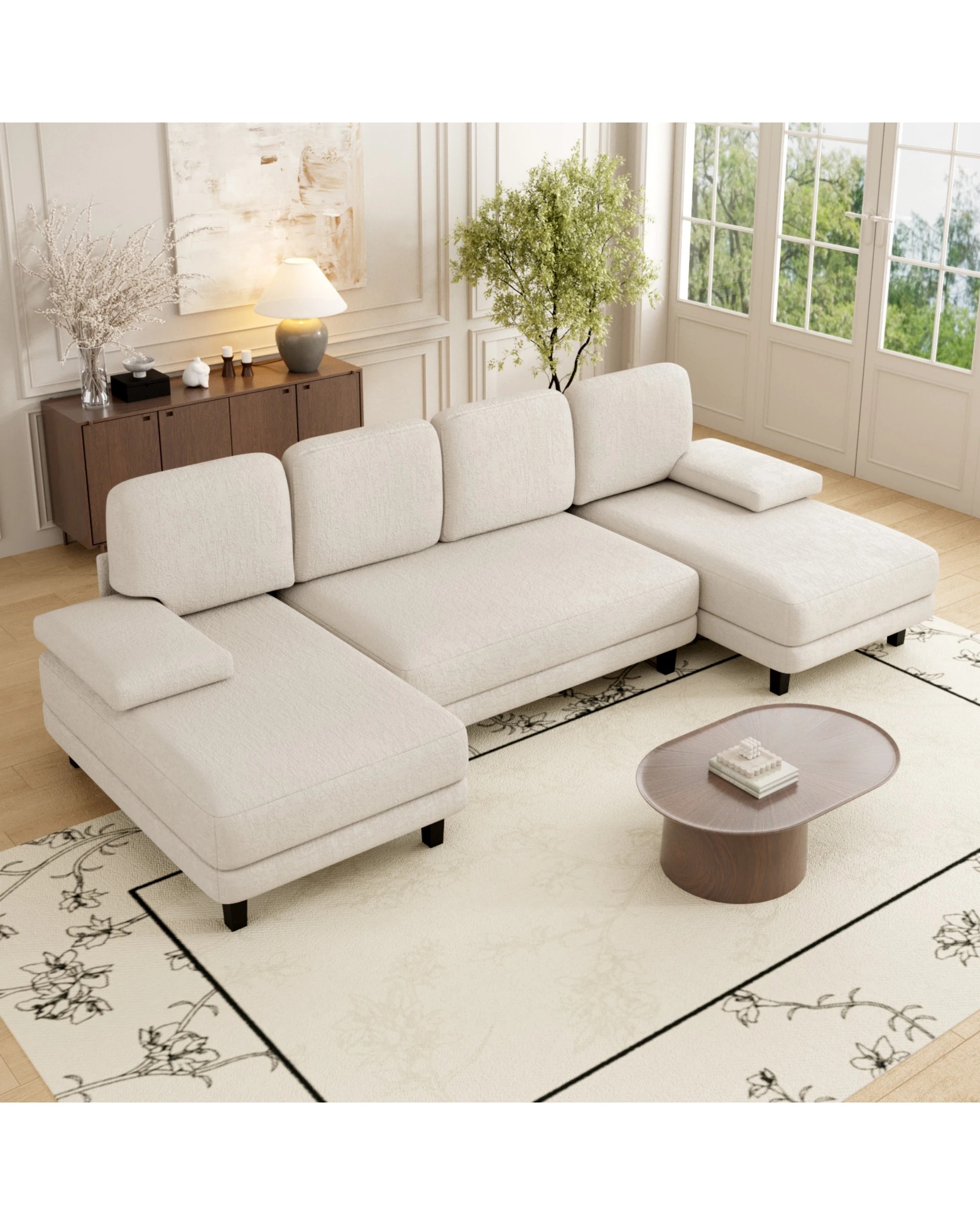 3 Advwin 280cm 4 Seater Sectiona Sofa Chenille Fabric U Shape Couch Modern Sofa Couch with Double Chaise, 3 of 8