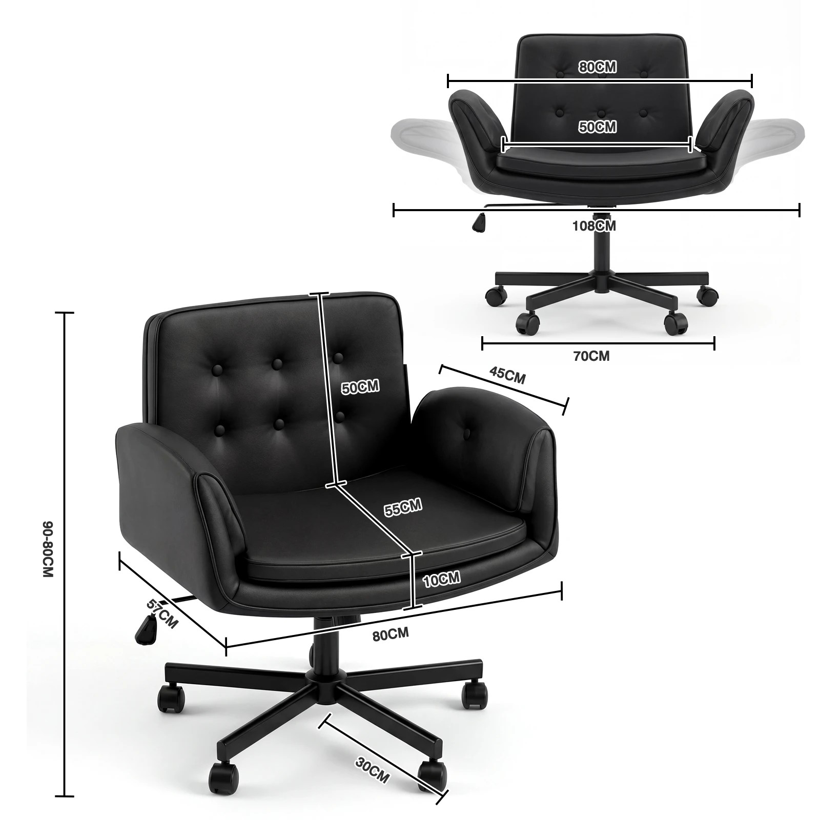 4 Advwin  Criss Cross Legged  Office Chair with Wheels & Adjustable Armrests PU Desk Chair- Black, 4 of 7