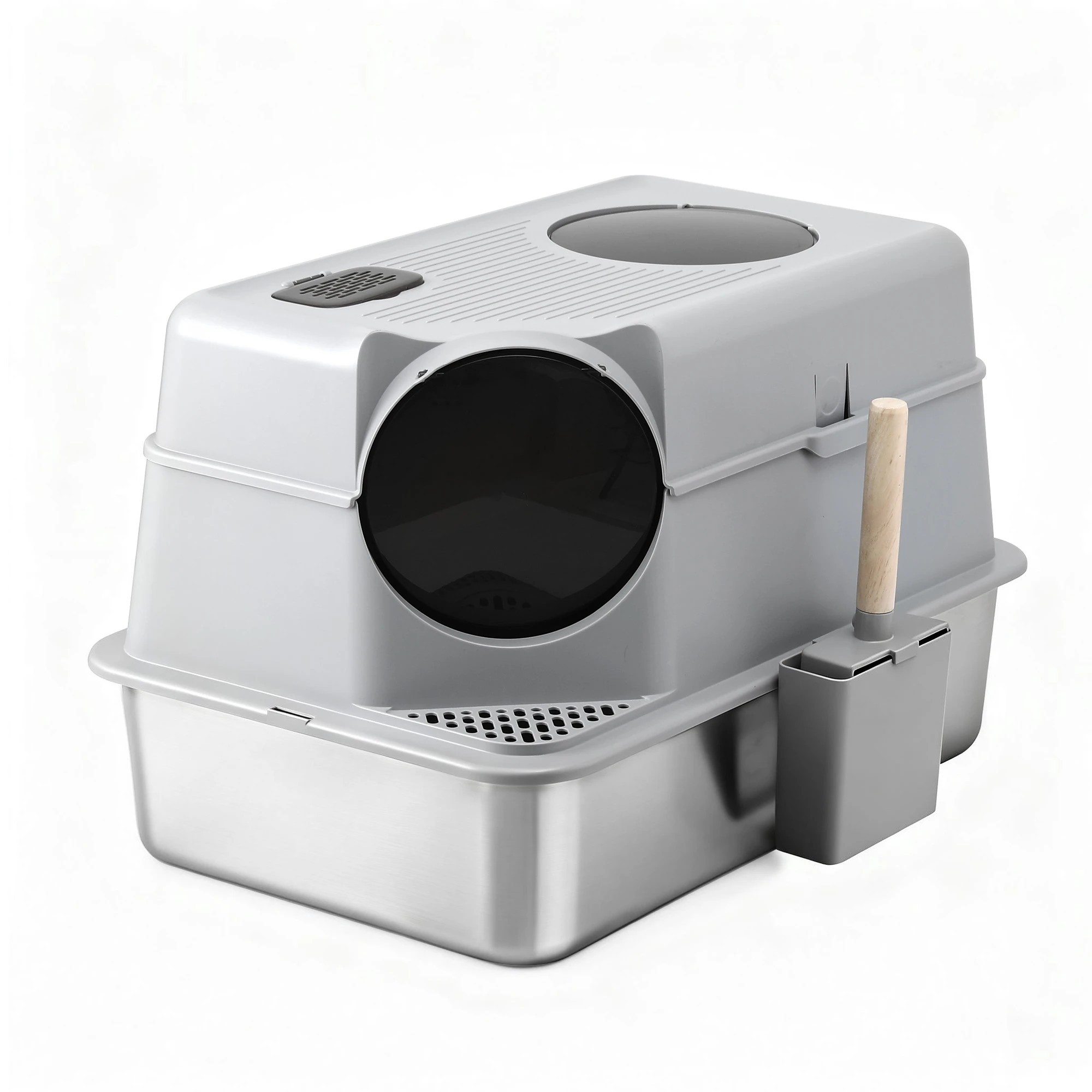 1 i.Pet Cat Litter Box Large Stainless Steel High Sided Pet Toilet Odour Control - White, 1 of 1