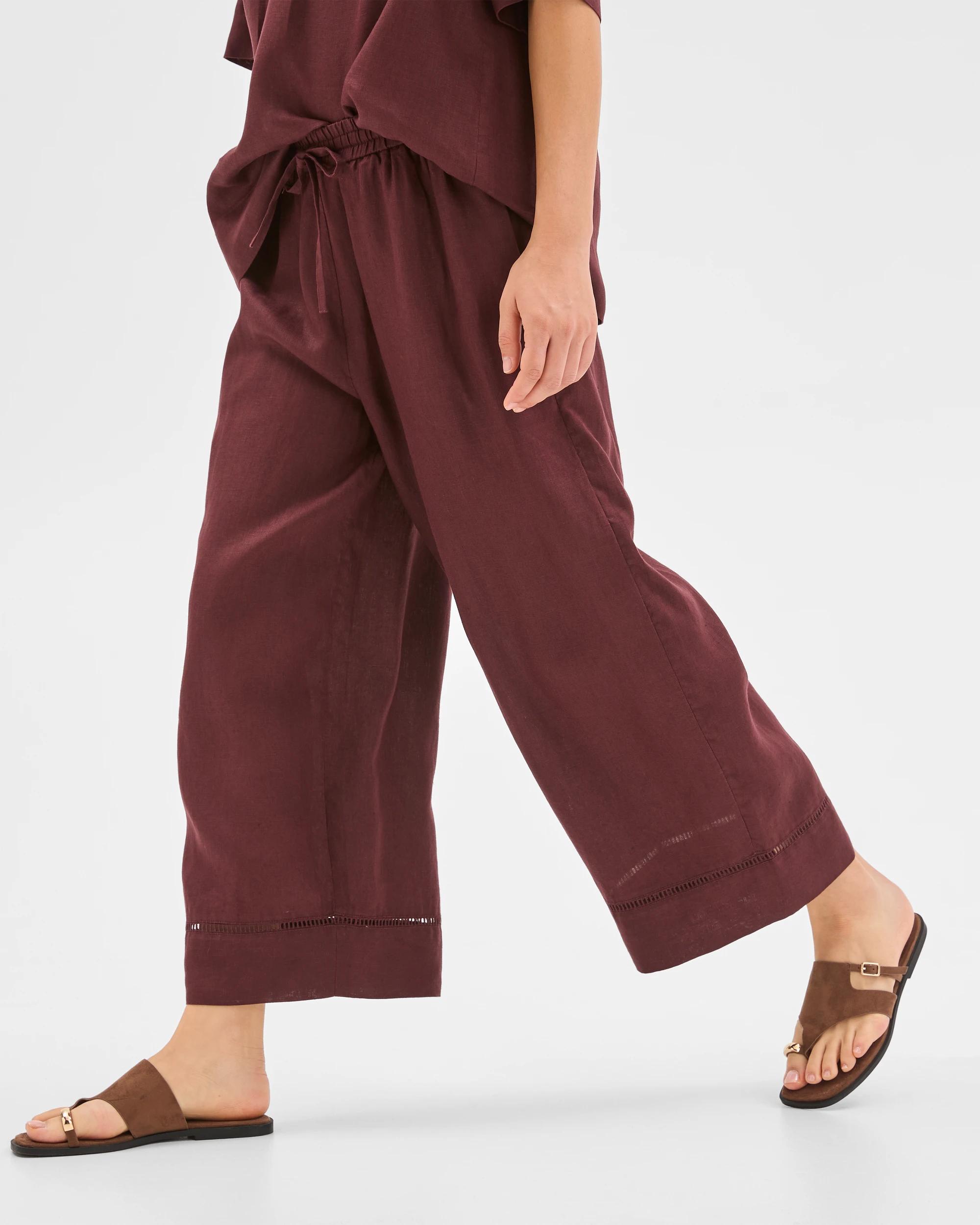 4 Target Woman Resort European Linen Trim Crop Pants CHOCOLATE PLUM, 4 of 6