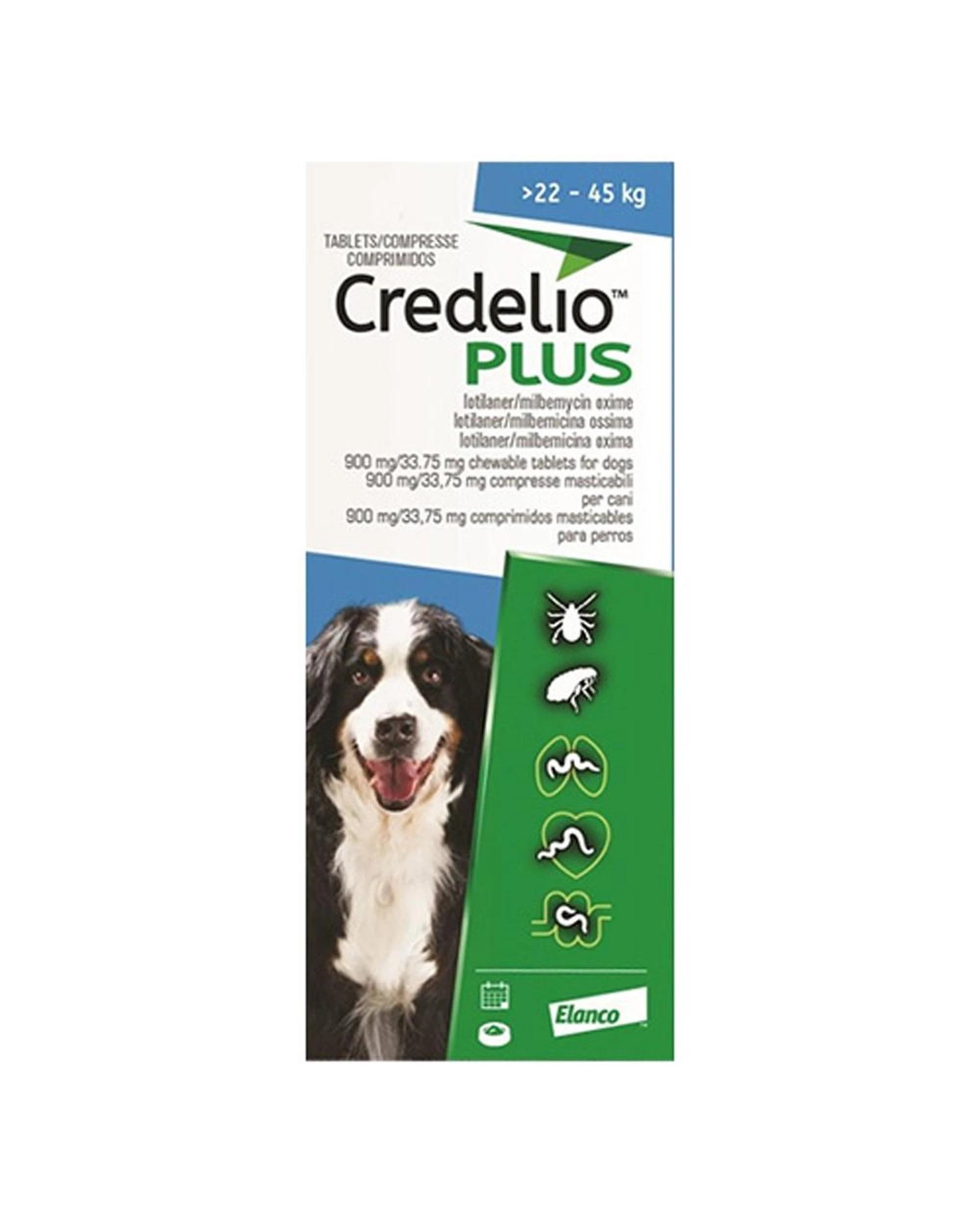 1 Credelio Ticks Fleas & Worms Treatment Chew Tabs for Dogs 22-45kg Blue 6 Pack, 1 of 1