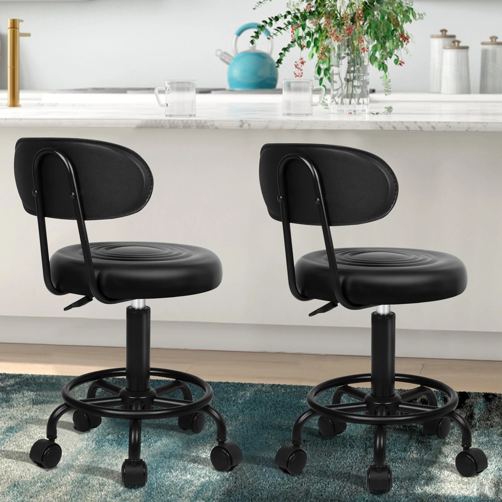 3 Alfordson 2x Salon Stool Backrest Swivel Barber Hair Dress Chair - All Black, 3 of 10