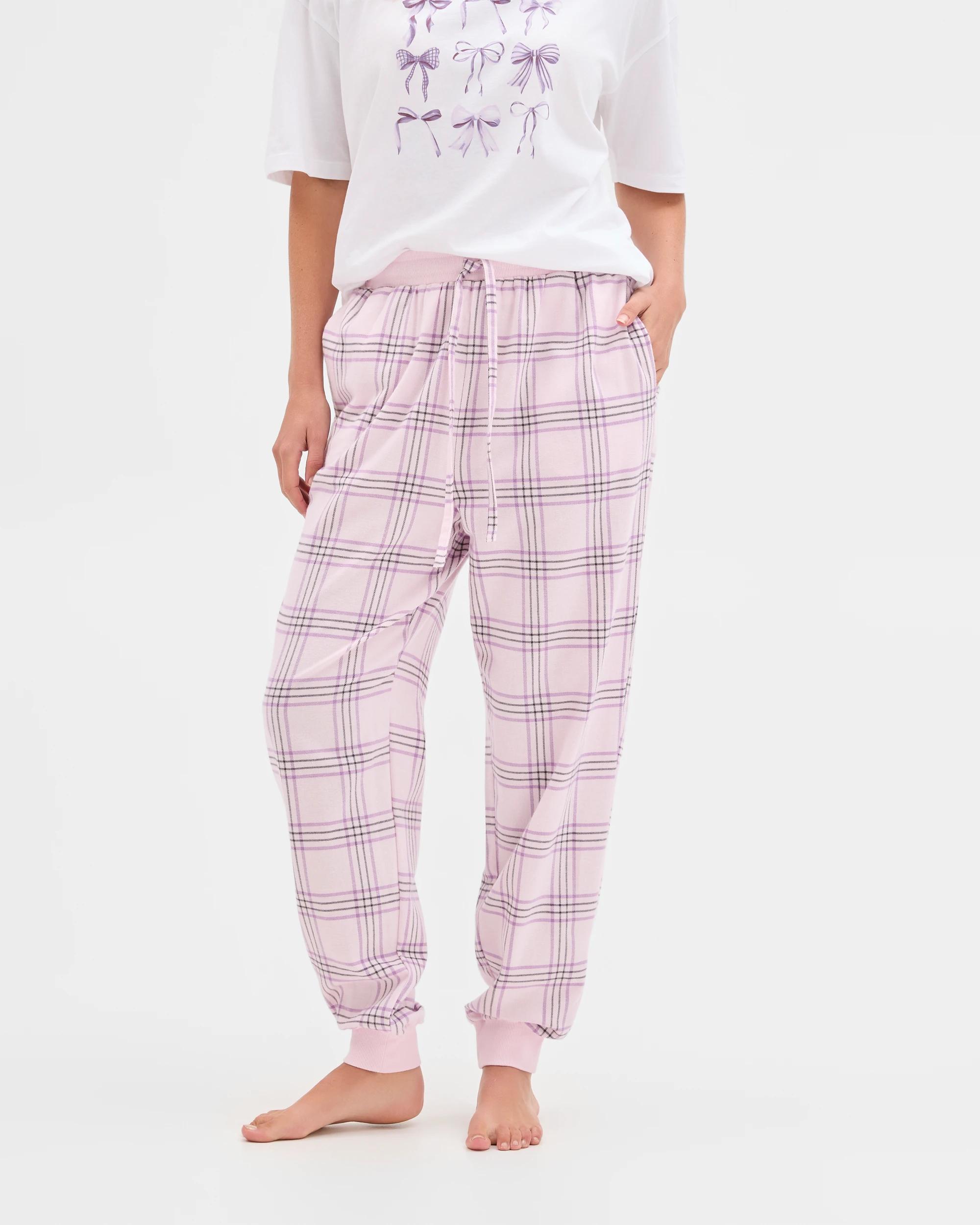 1 Target Woman Australian Cotton Flannelette Jogger Sleep Pants PINK CHECK, 1 of 5