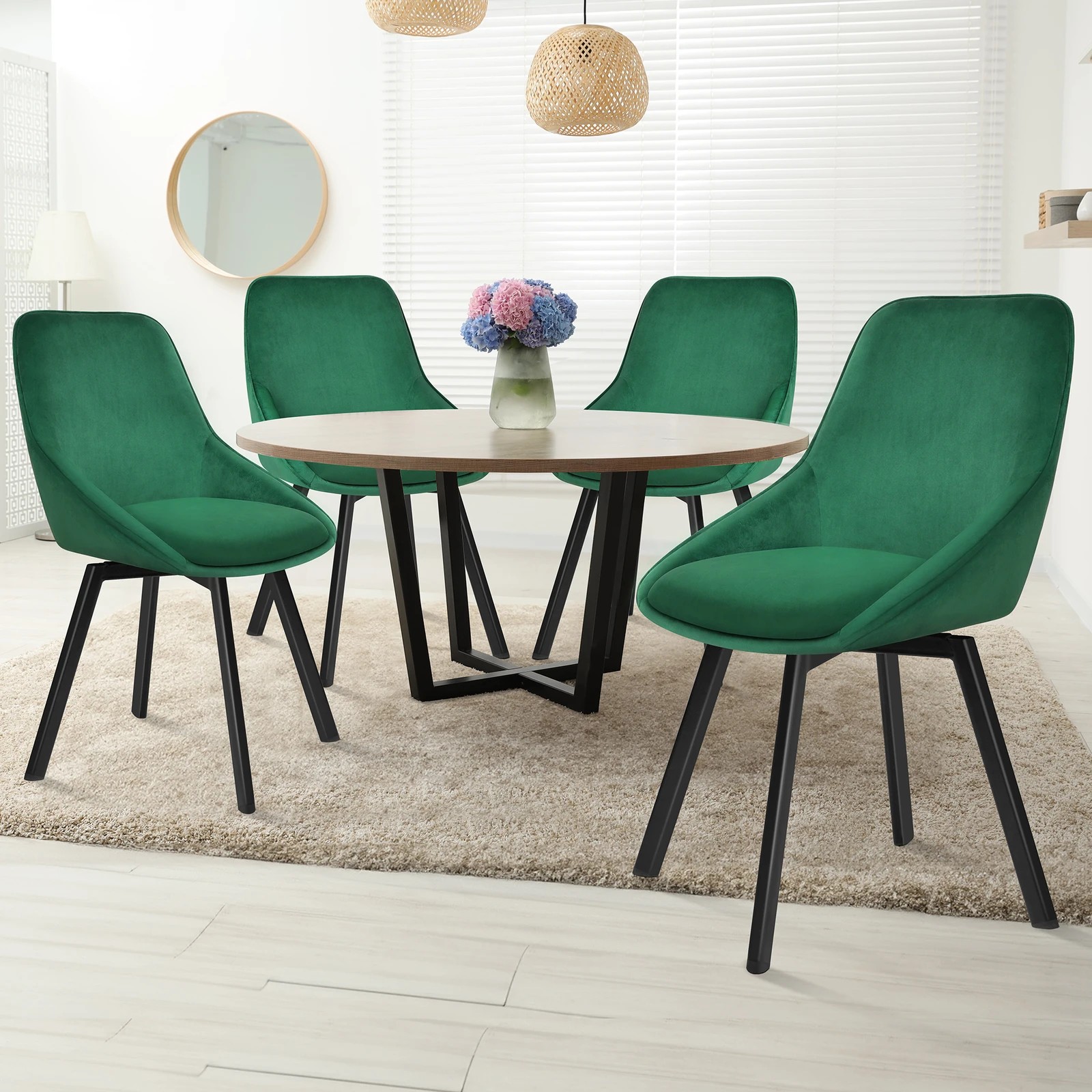 2 Alfordson 4x Dining Chairs Accent Kitchen Swivel Lounge Padded Seat Velvet - Green, 2 of 8