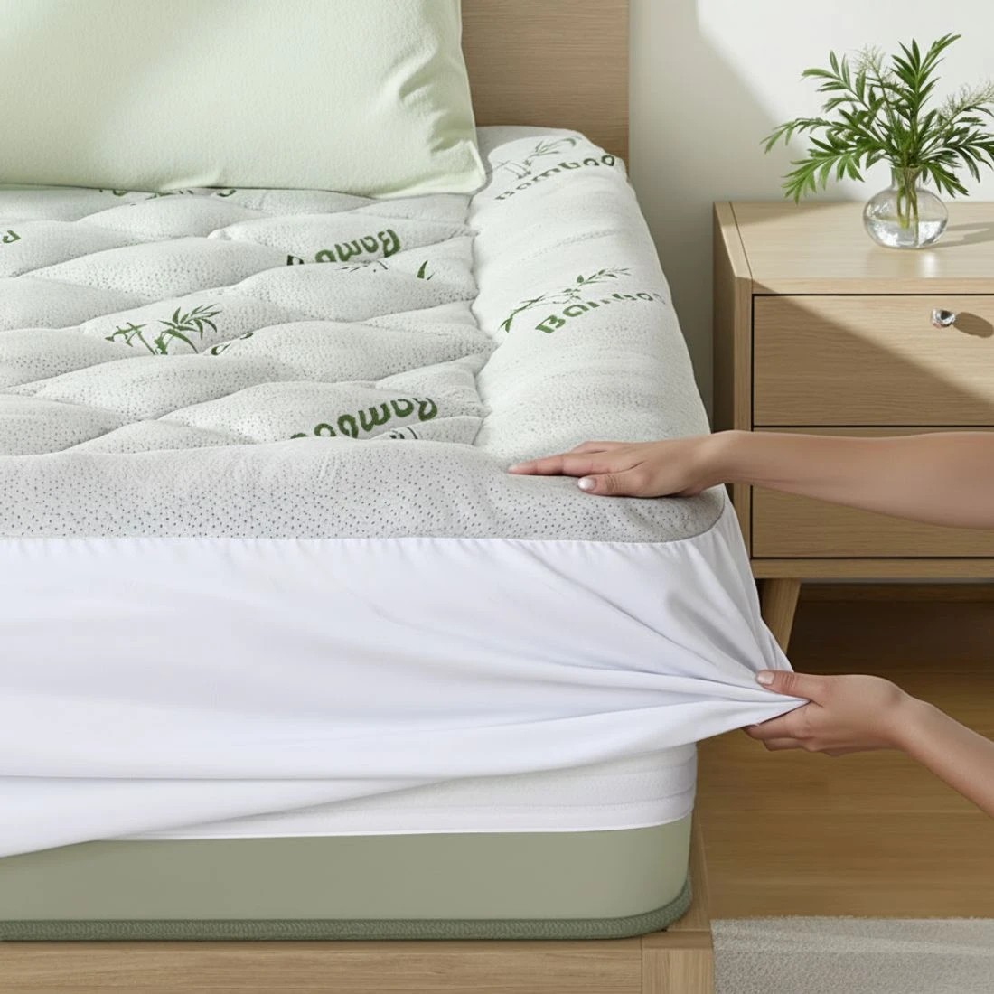 8 Giselle Mattress Topper 5cm Pillowtop toppers Bamboo Double - White, 8 of 9