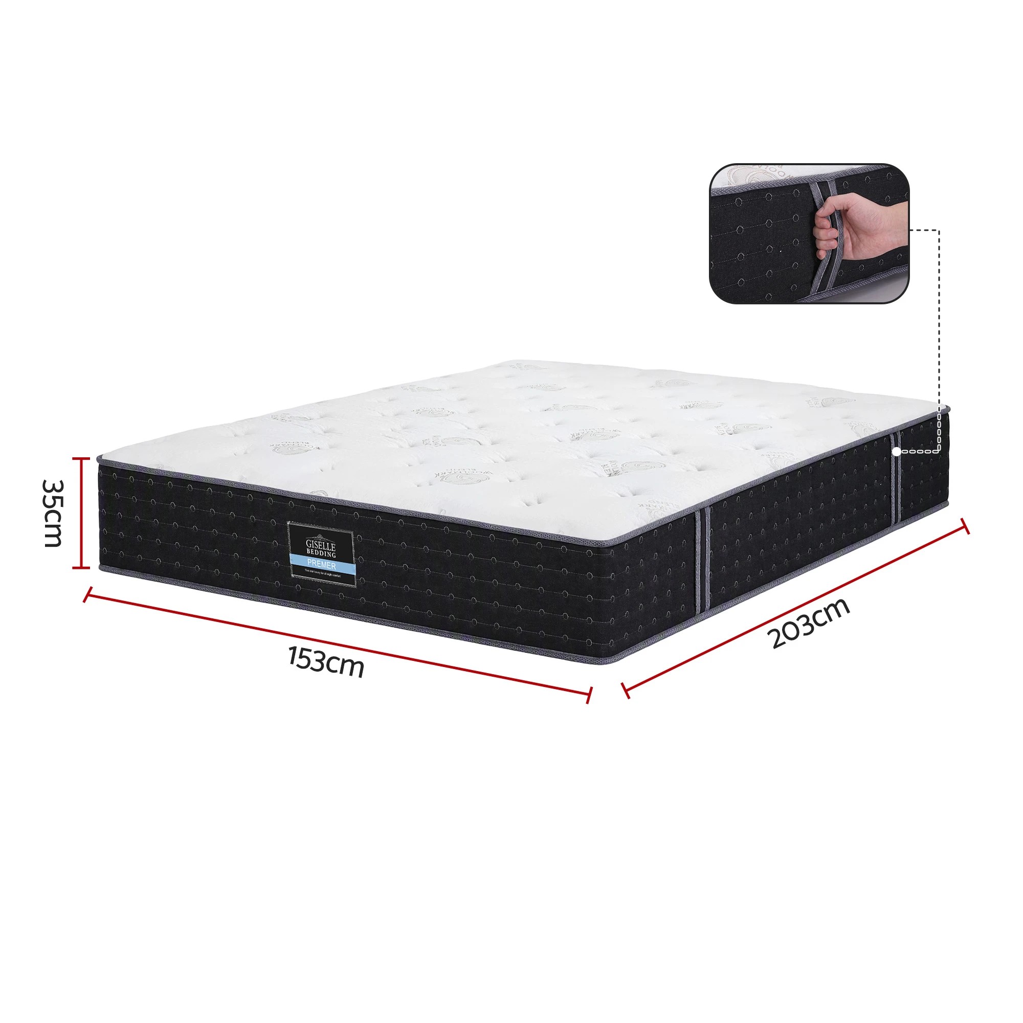 3 Giselle Bedding 35cm Reversible Spring Mattress Cashmere Cover Gel Foam Firm - Queen Bed - Multi, 3 of 10