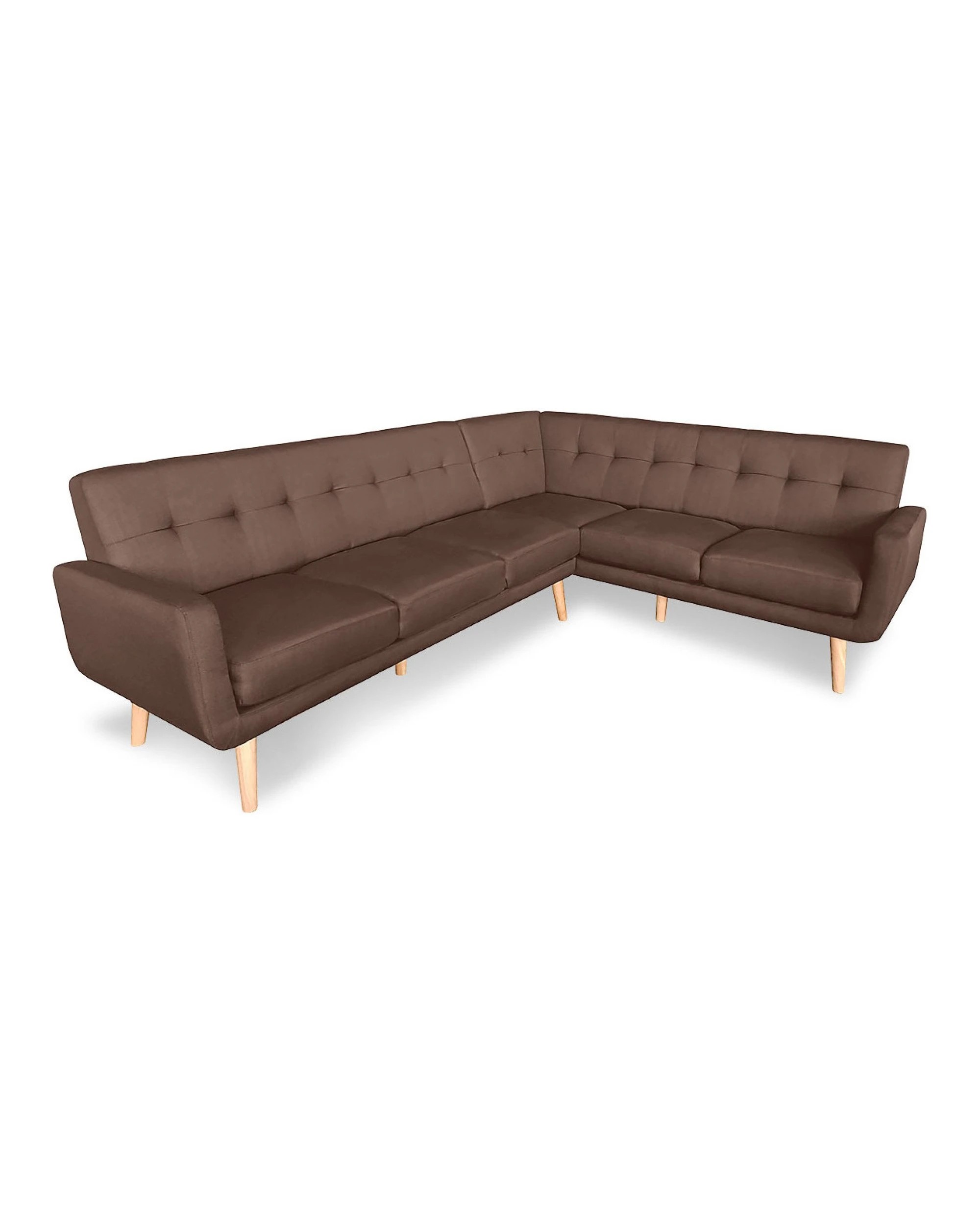 1 Faux Linen Corner Wooden Sofa Lounge L-shaped With Chaise Brown, 1 of 7