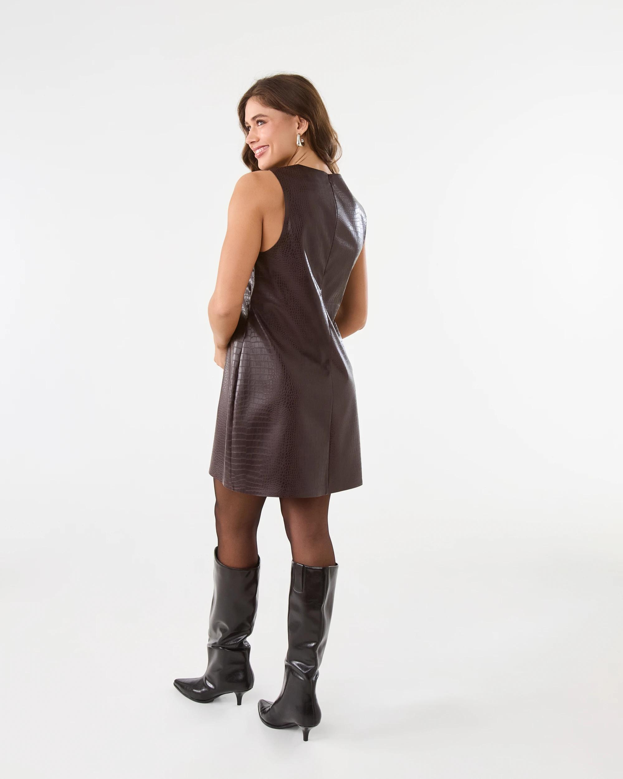 4 Sleeveless Croc Mini Dress Red Royale, 4 of 10