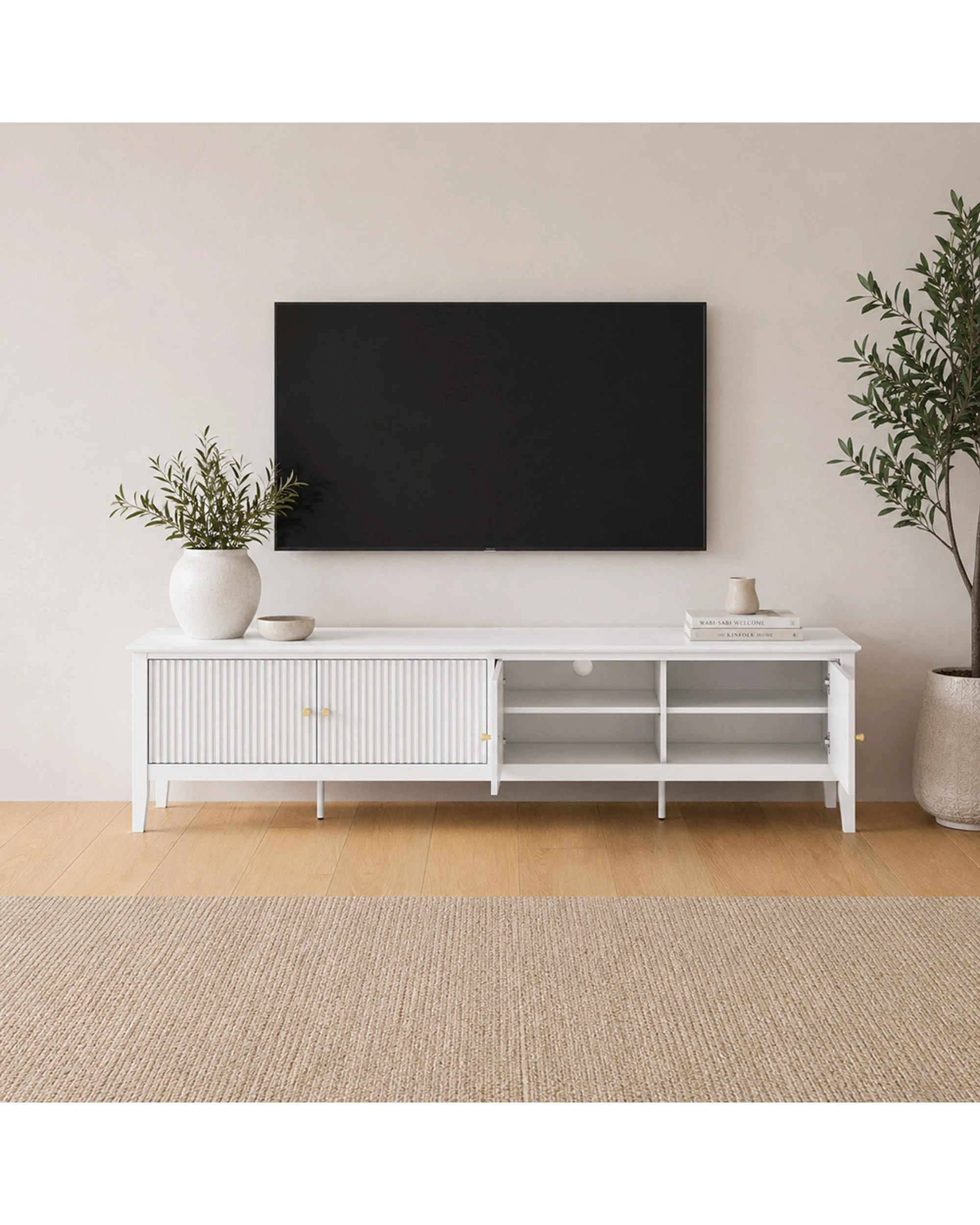 2 Alpine Bay Zara Fluted 4 Door Entertainment Unit MDF - White, 2 of 8