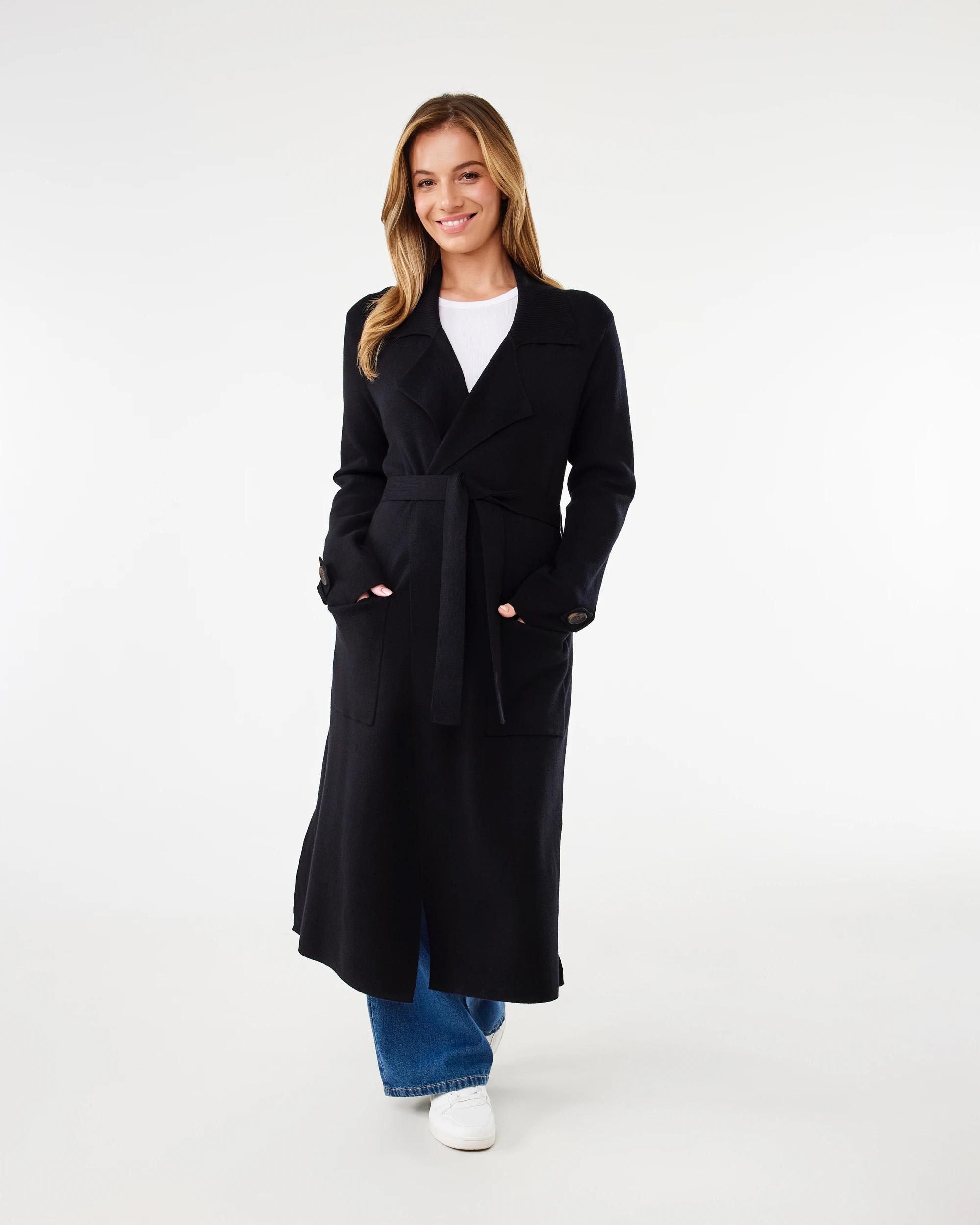 1 Trench Coatigan Black, 1 of 7