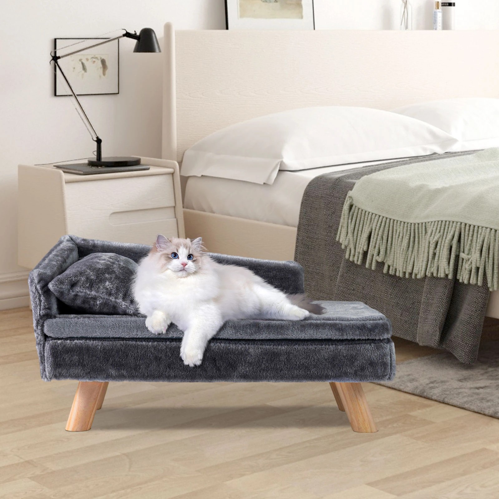 4 Costway 71cm Dog Bed Sofa Elevated Pet Lounge Couch Cat Sleep - Grey, 4 of 6