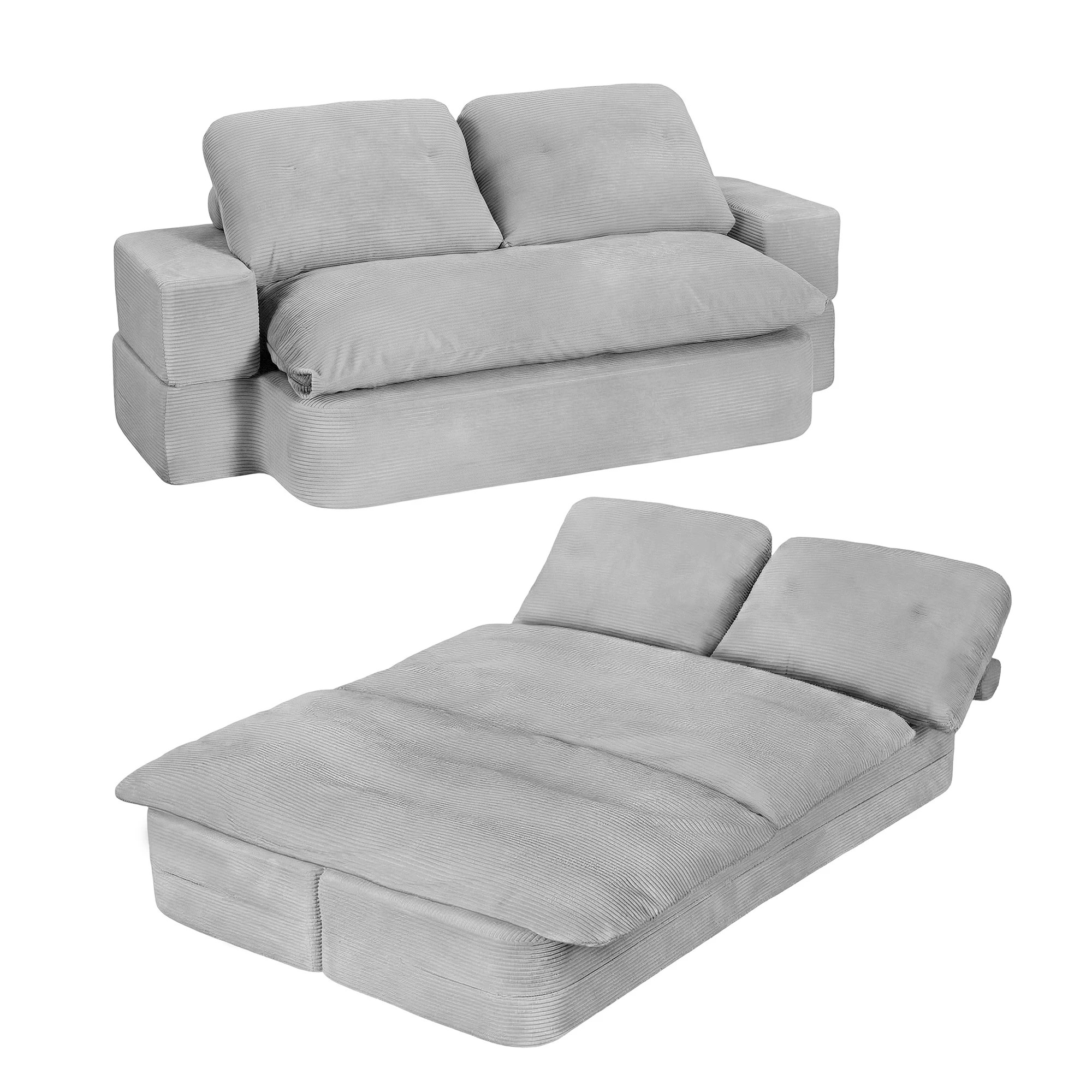 1 Artiss Convertible Folding Sofa Bed 30D High-Density Foam Boneless Couch - Grey, 1 of 3