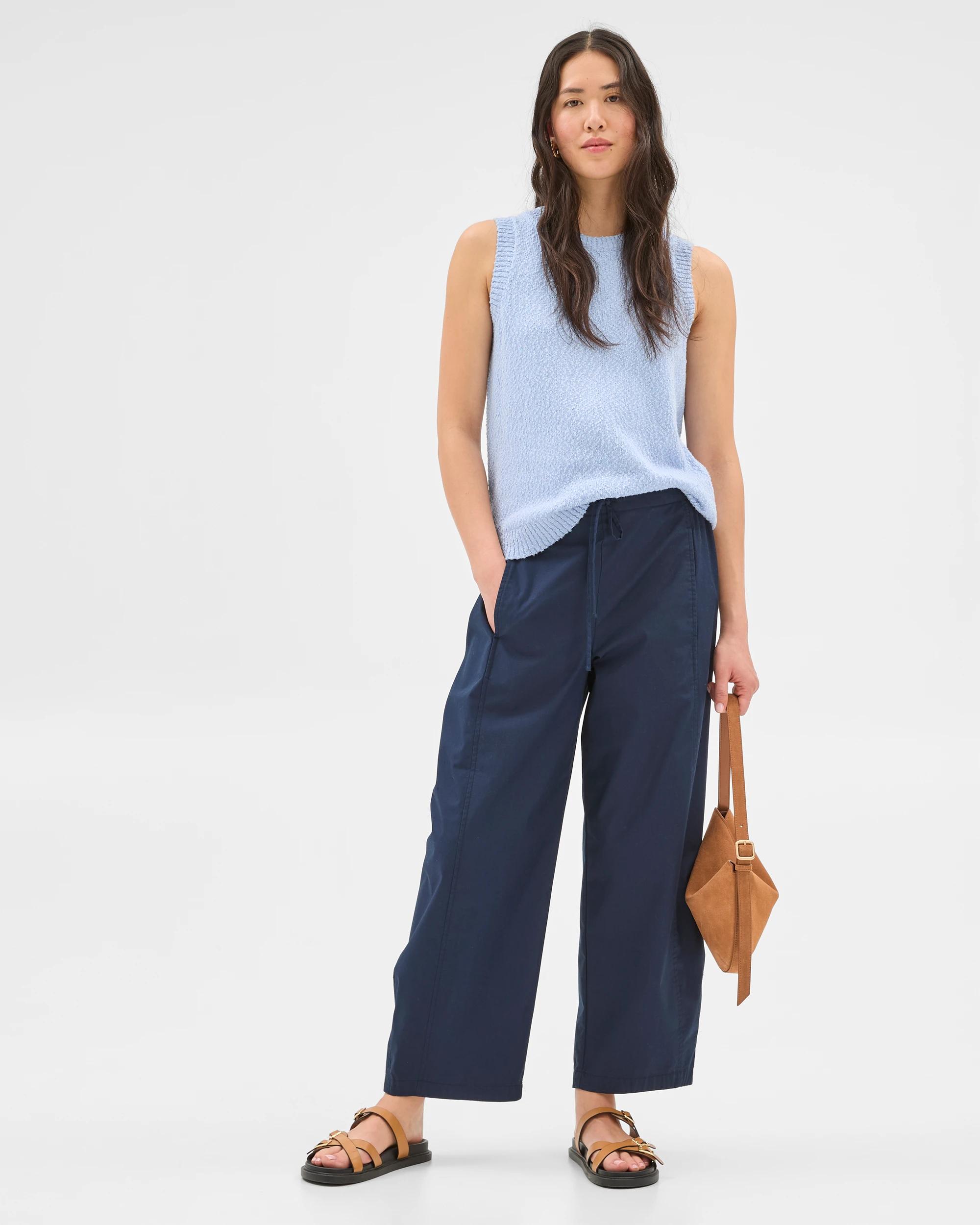 1 Target Australian Cotton Tie Waist Barrel Pants NAVY BLUE, 1 of 8