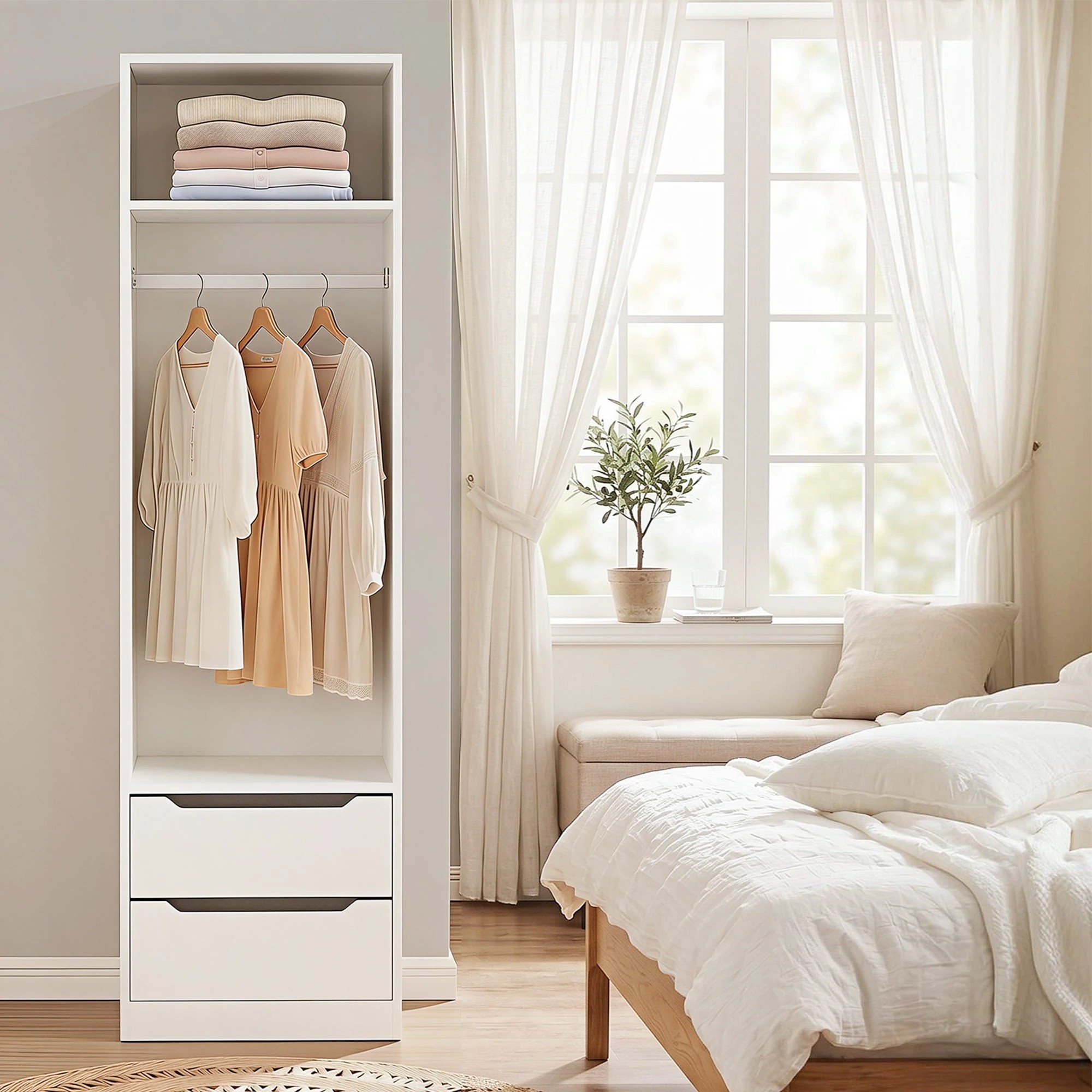 5 Artiss Wardrobe Clothes Closet Storage Organizer 2 Drawers 1 Detachable Hanging Rod - White, 5 of 8