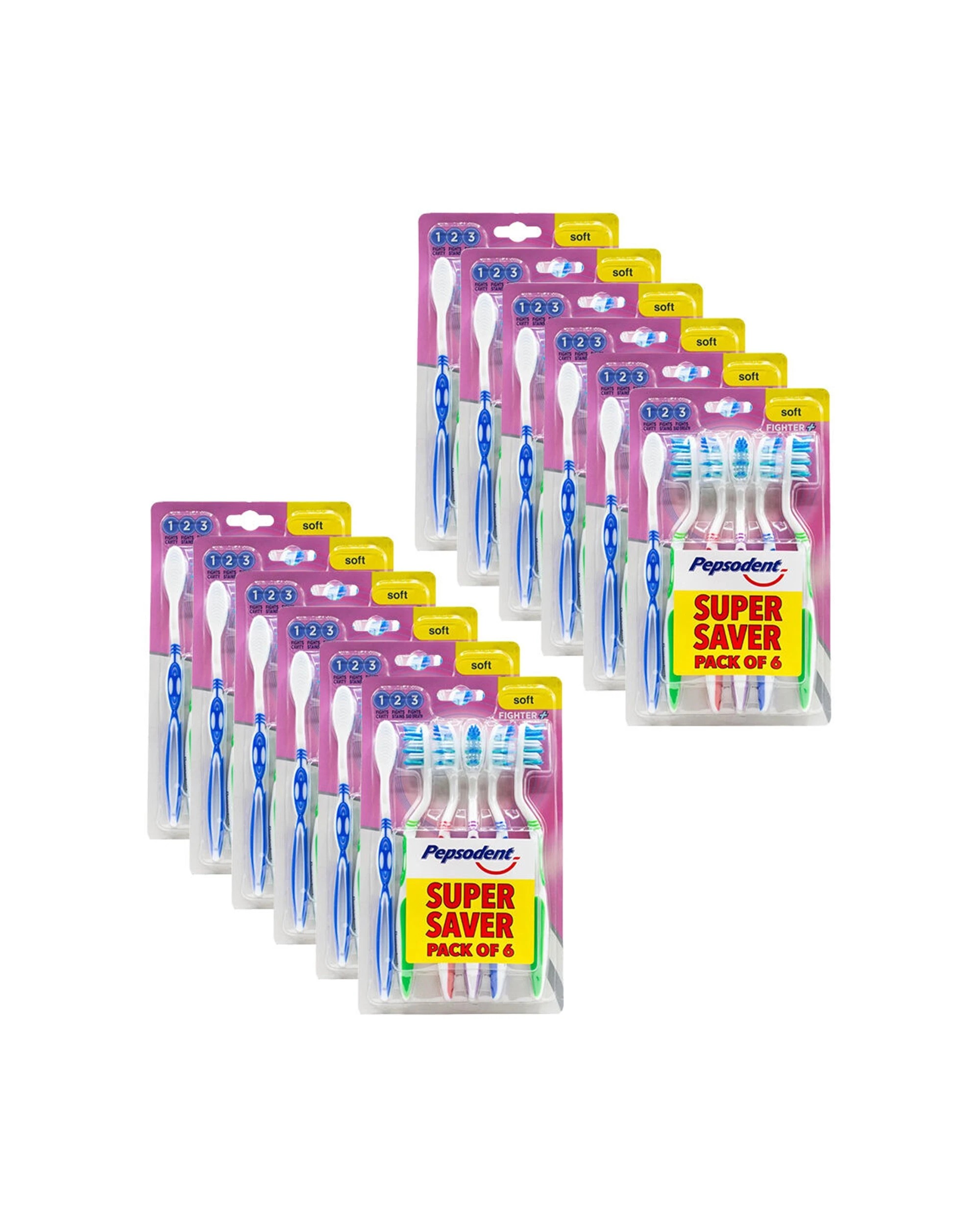 1 Pepsodent 12x 6pc Soft Bristle Fighter Toothbrush Pack Teeth Cleaning Care - Multi, 1 of 3