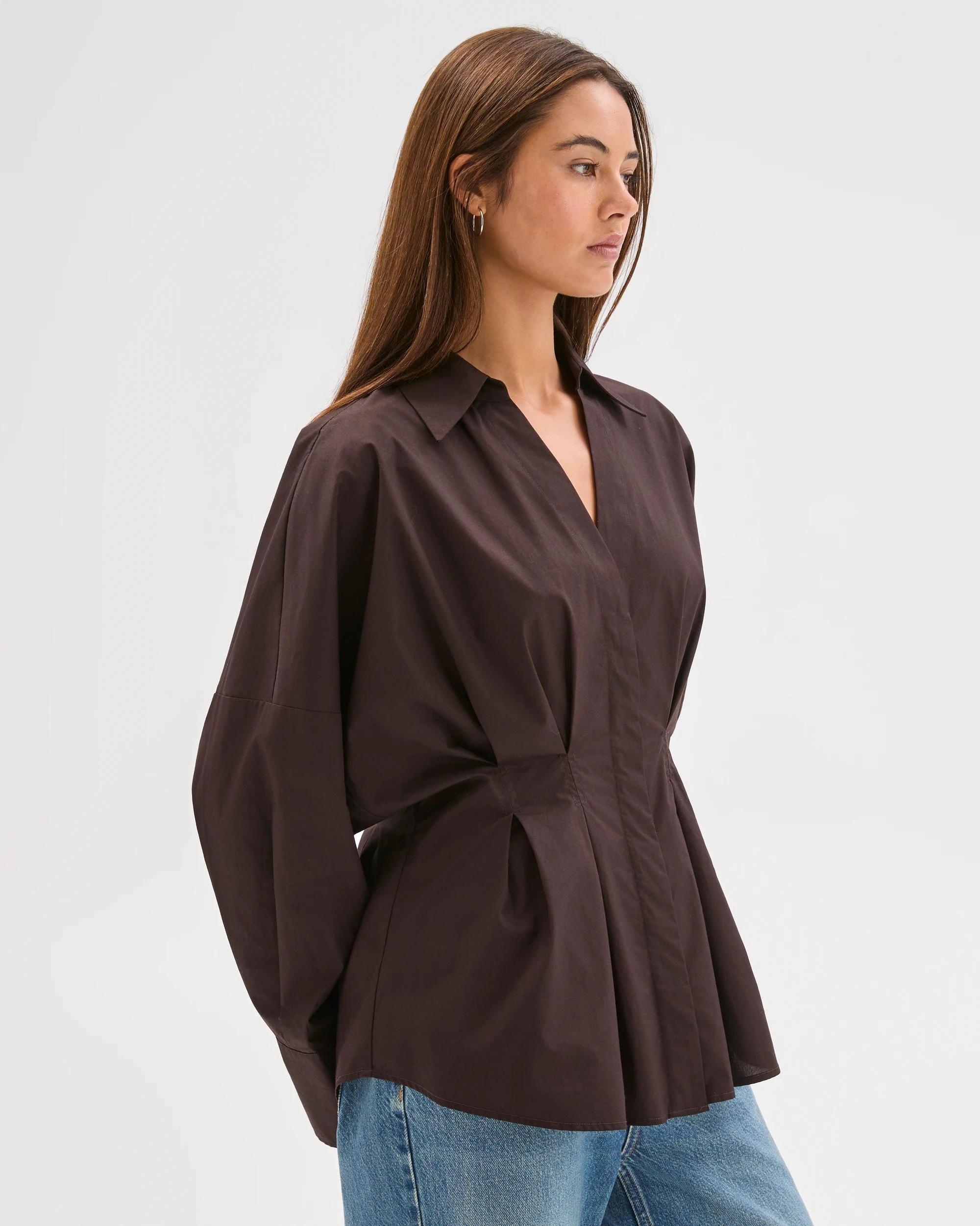 6 Lily Loves Australian Cotton Poplin Cinched Waist Shirt TRUFFLE, 6 of 8