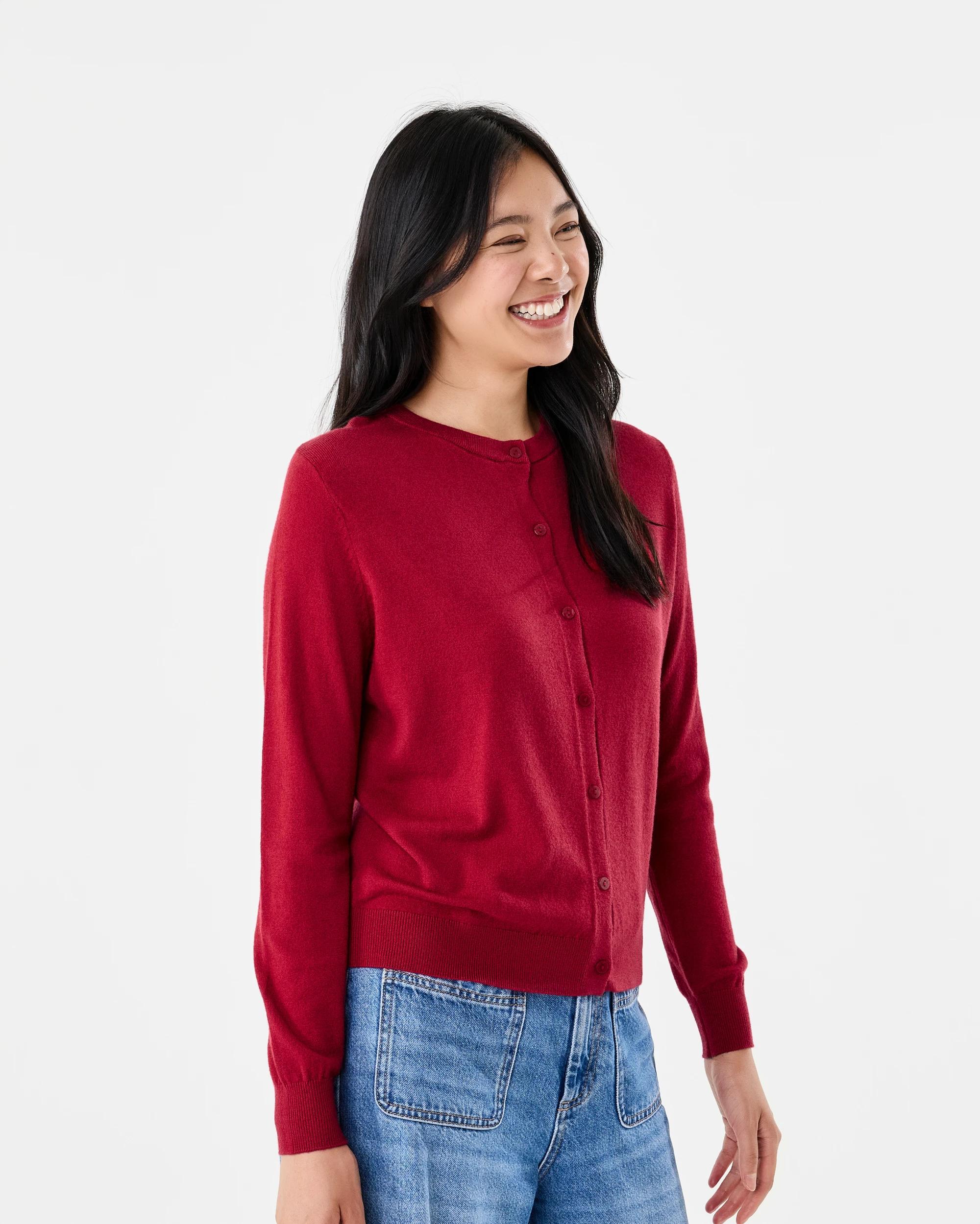 2 Lightweight Crew Neck Cardigan Spice Red, 2 of 6