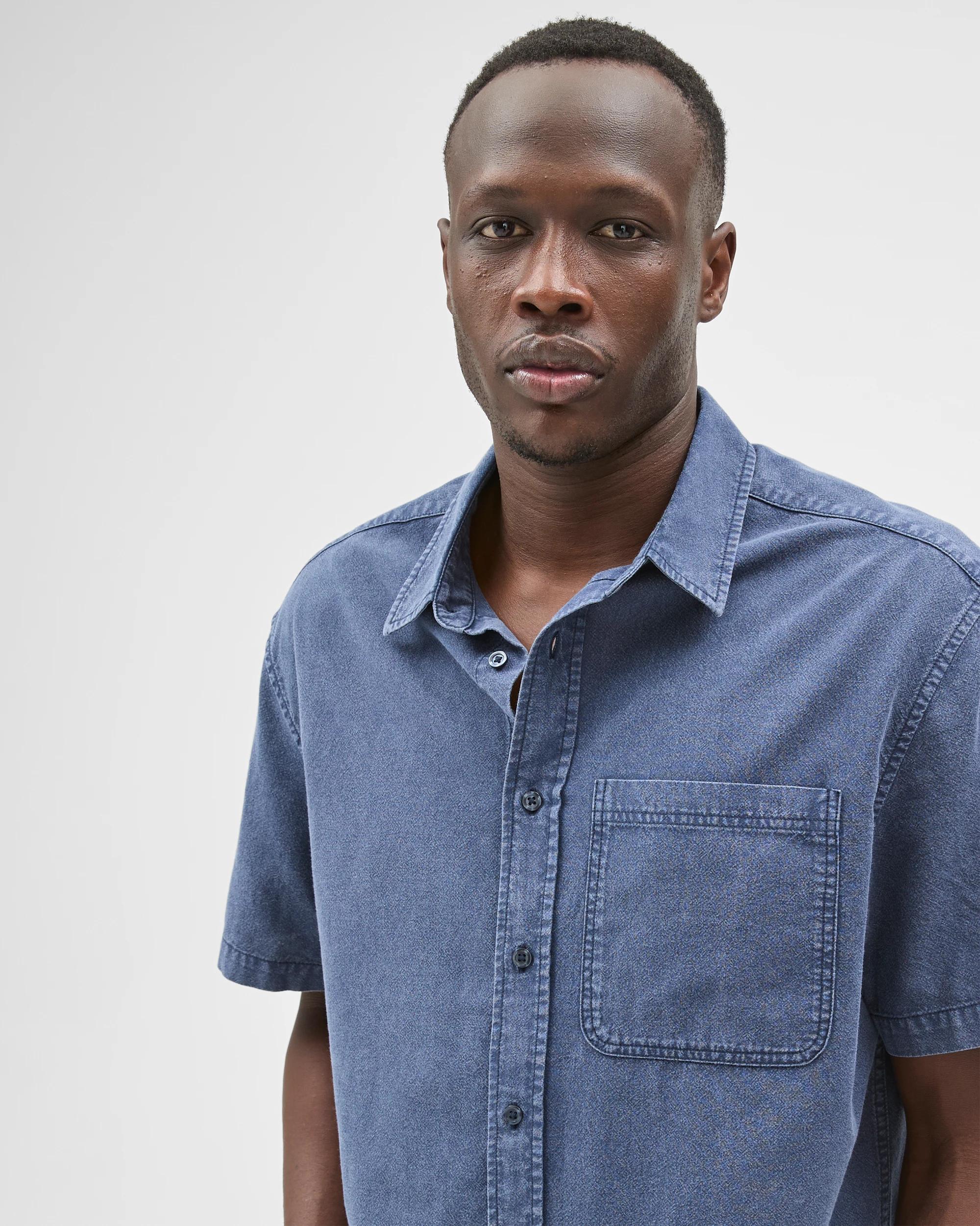 6 Commons Australian Cotton Plain Textured Boxy Fit Short Sleeve Shirt OMBRE BLUE, 6 of 7