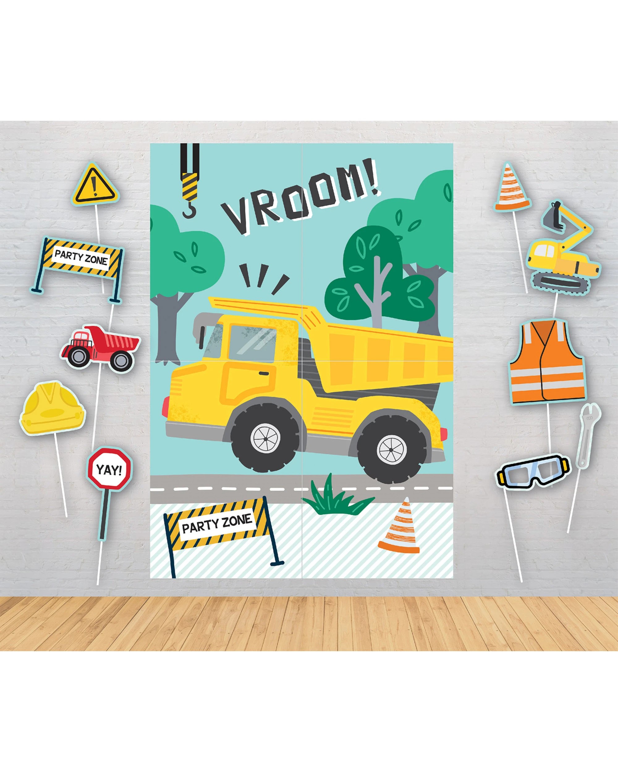 1 Artwrap Construction Road Works Party Scene Setter With Photo Props - Multi, 1 of 3