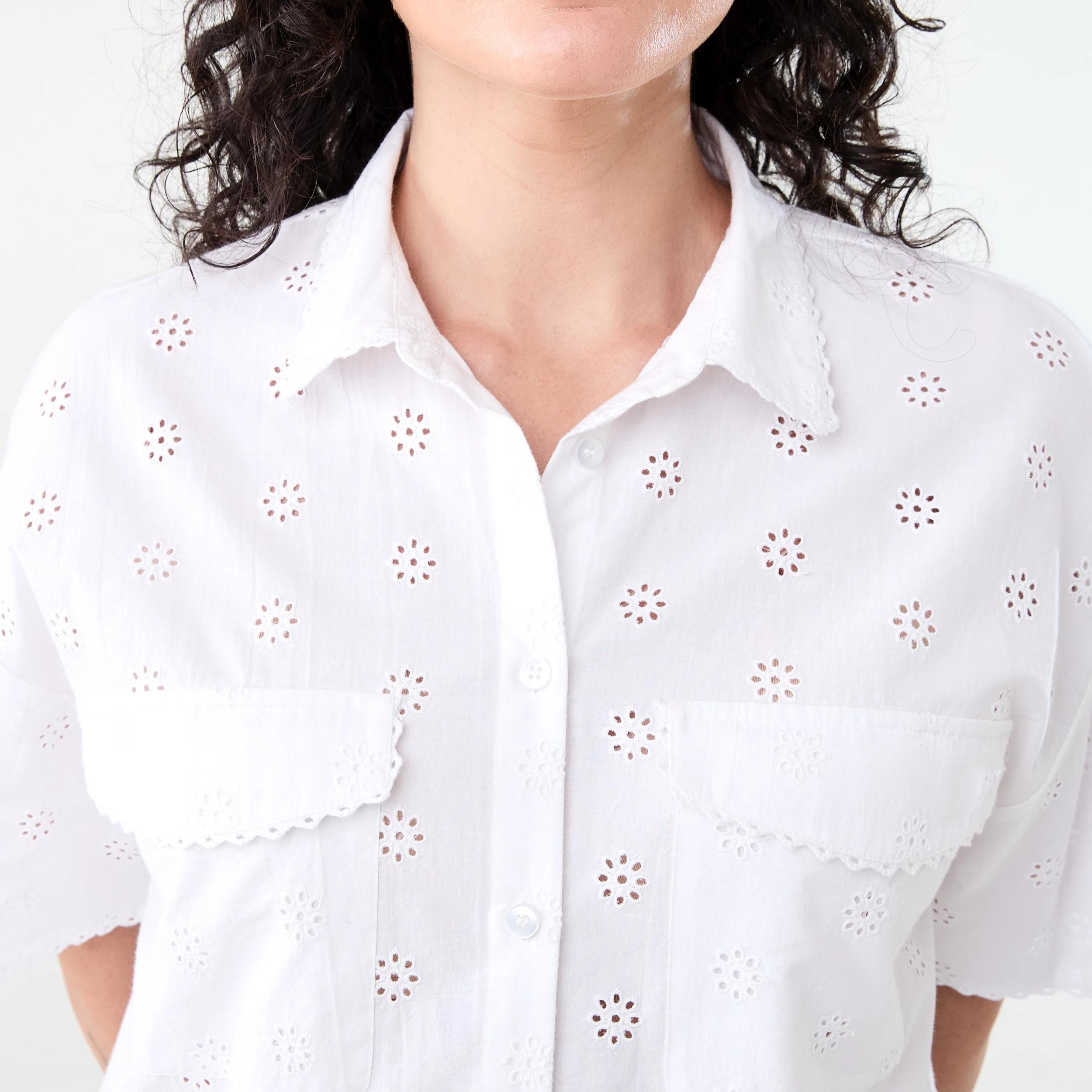 5 Short Sleeve Broderie Shirt White, 5 of 7