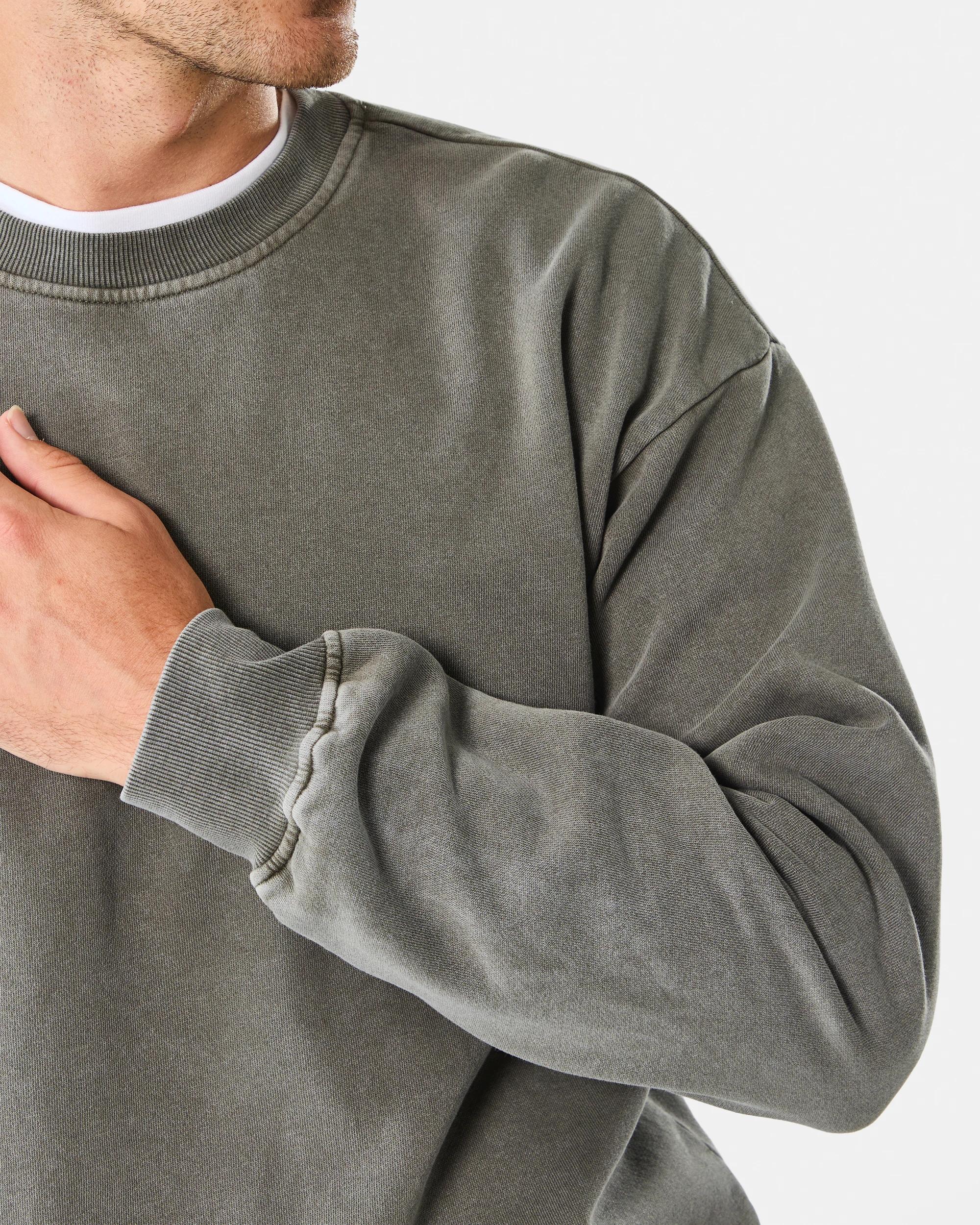 7 Garment Dyed Crew Neck Sweatshirt Grn Smkolv, 7 of 8