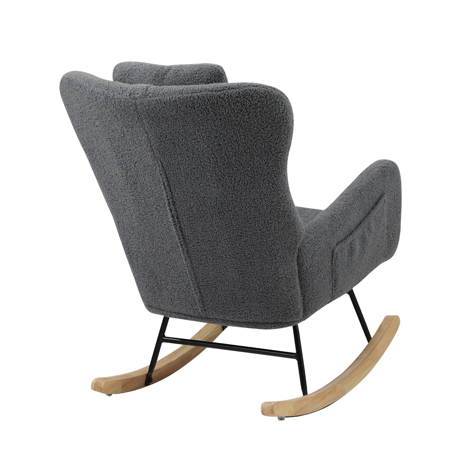 10 Oikiture 2x Rocking Chair Nursing Armchair Sherpa Chairs With 2 Pillow - Grey, 10 of 10