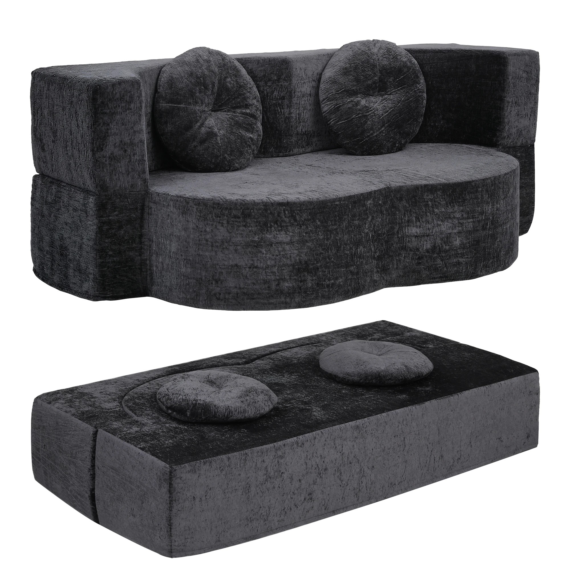 1 Artiss Convertible Compressed Sofa Bed 2 in 1 Comfort Curved Sleeper Couch - Grey, 1 of 9