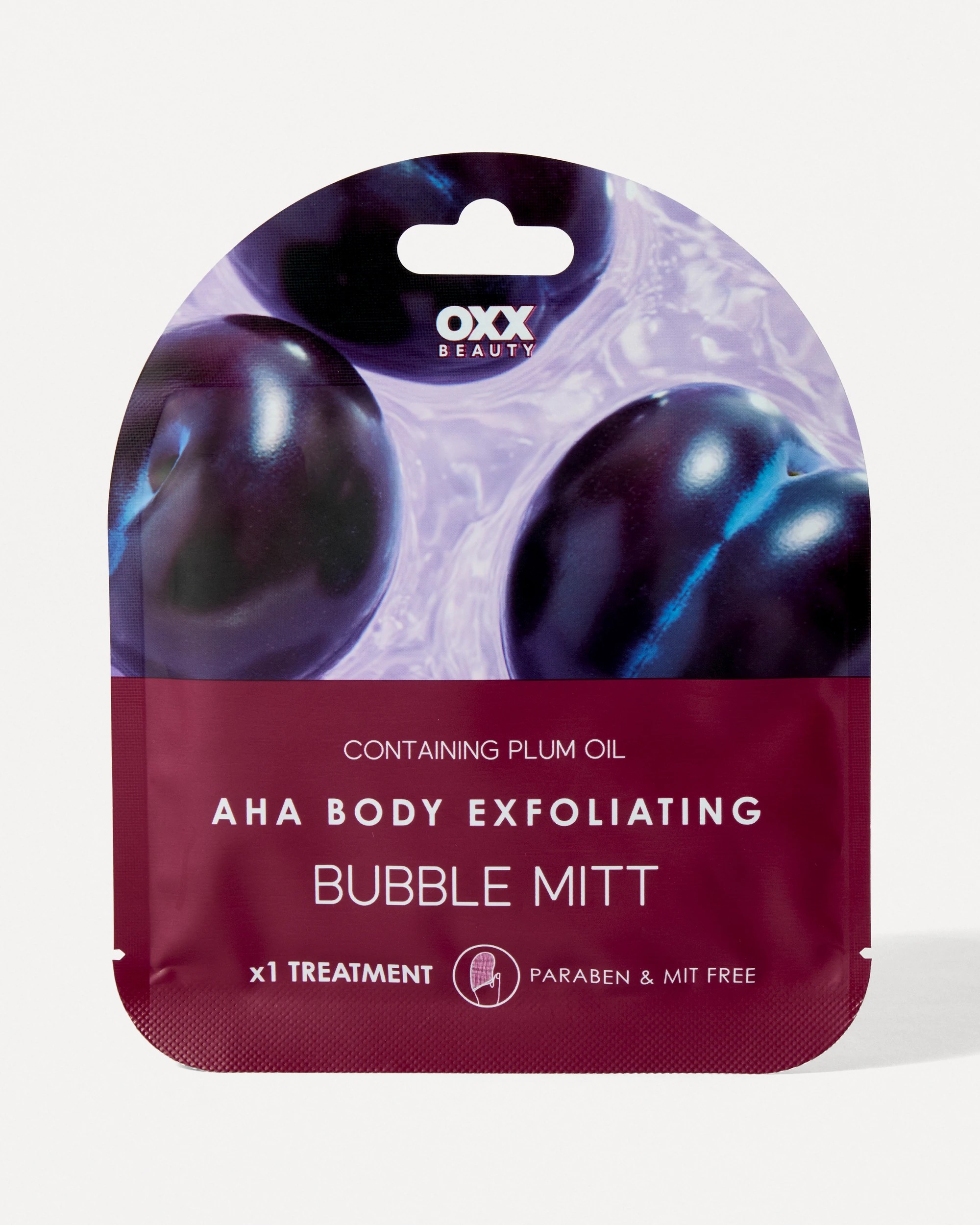 1 OXX Beauty AHA Body Exfoliating Bubble Mitt - Plum Oil, 1 of 2