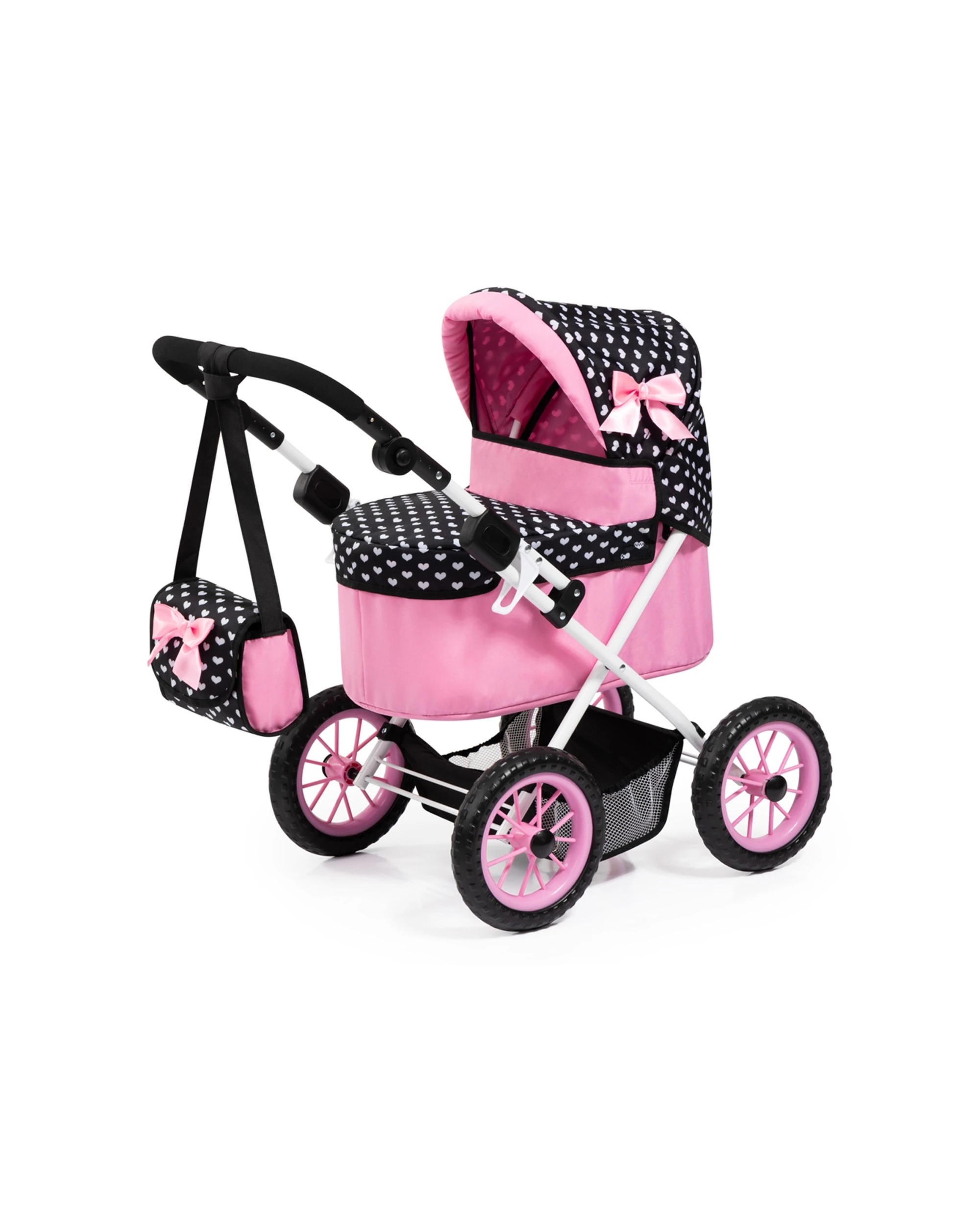 2 Bayer Trendy Folding Doll Pram Adjustable Handle Fits Up To 46Cm With Bag
 - pink, 2 of 4