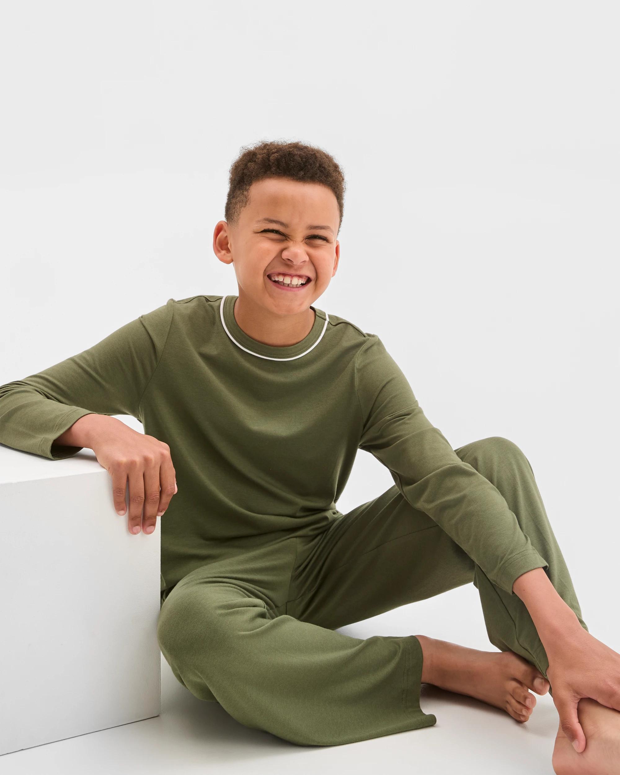 1 Target Kids Bamboo Older Boys Long Sleeve and Pants Pyjama Set KHAKI SOLID, 1 of 7