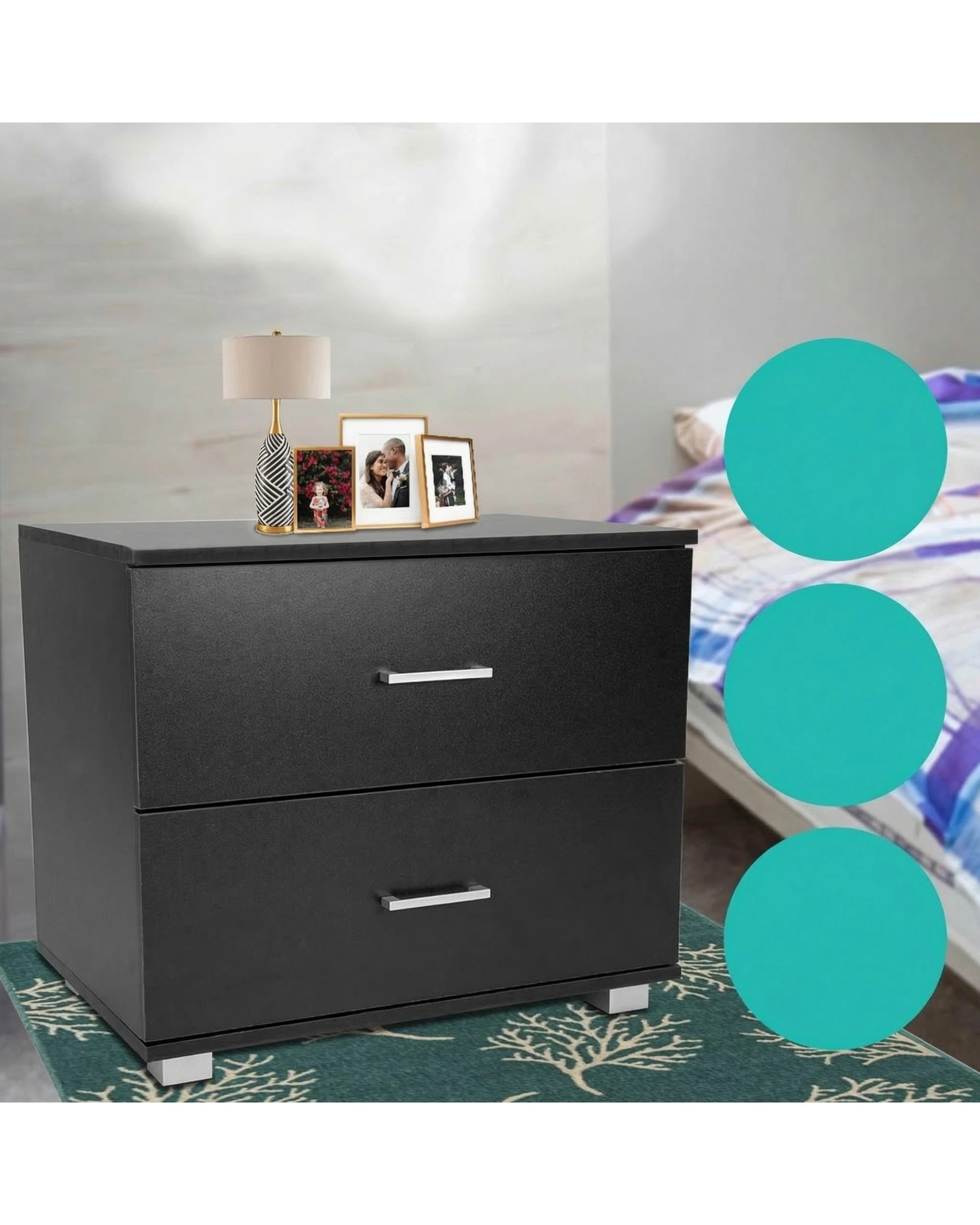 4 Bedside Table with Drawers MDF Wood in Black - Black, 4 of 5