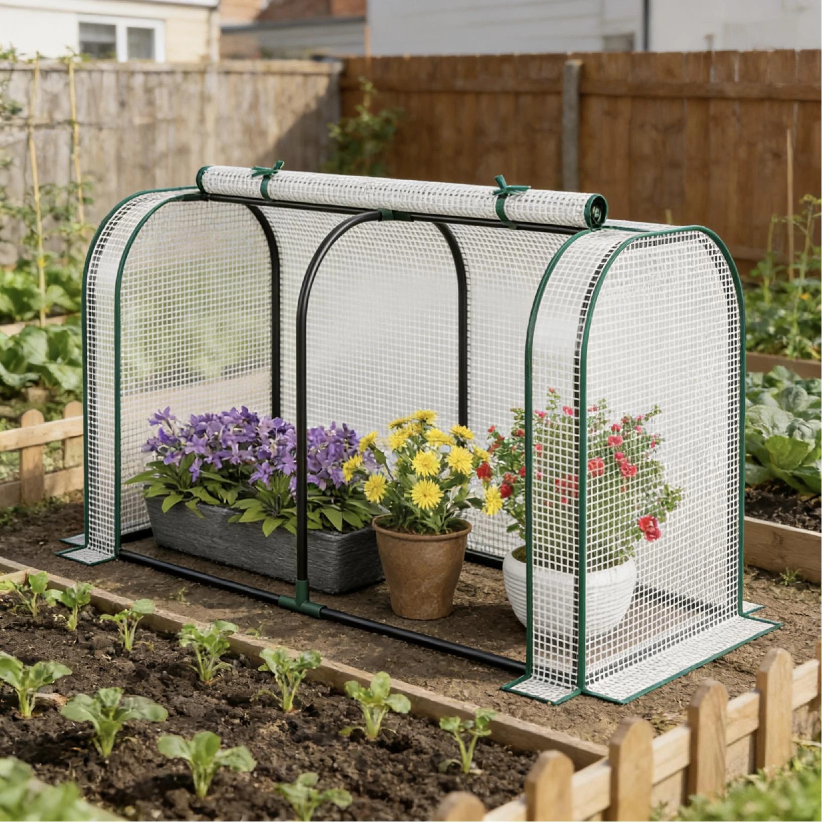 2 Costway 118cm Portable Greenhouse Garden Shed w/Metal Frame & PE Cover Patio Green House - White, 2 of 2