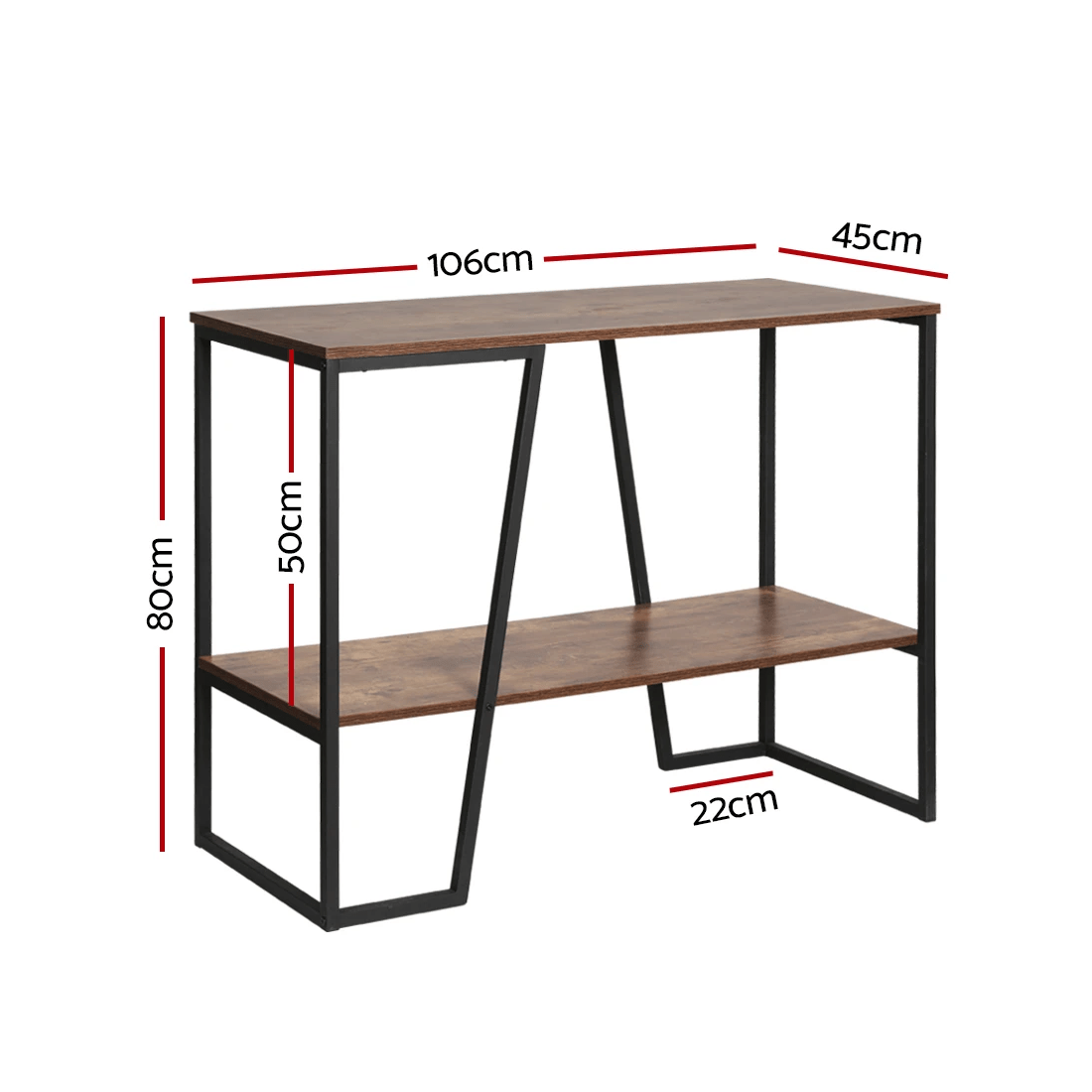 3 Artiss Console Table 106CM 2-tier Walnut Cora - Black, 3 of 6