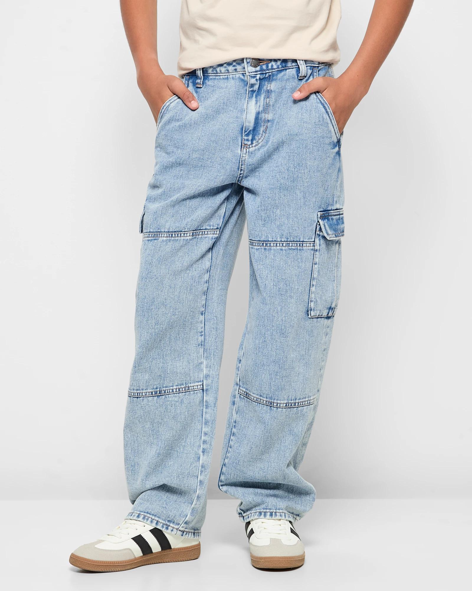 1 Target Wide Leg Cargo Denim Jeans LIGHT WASH, 1 of 5