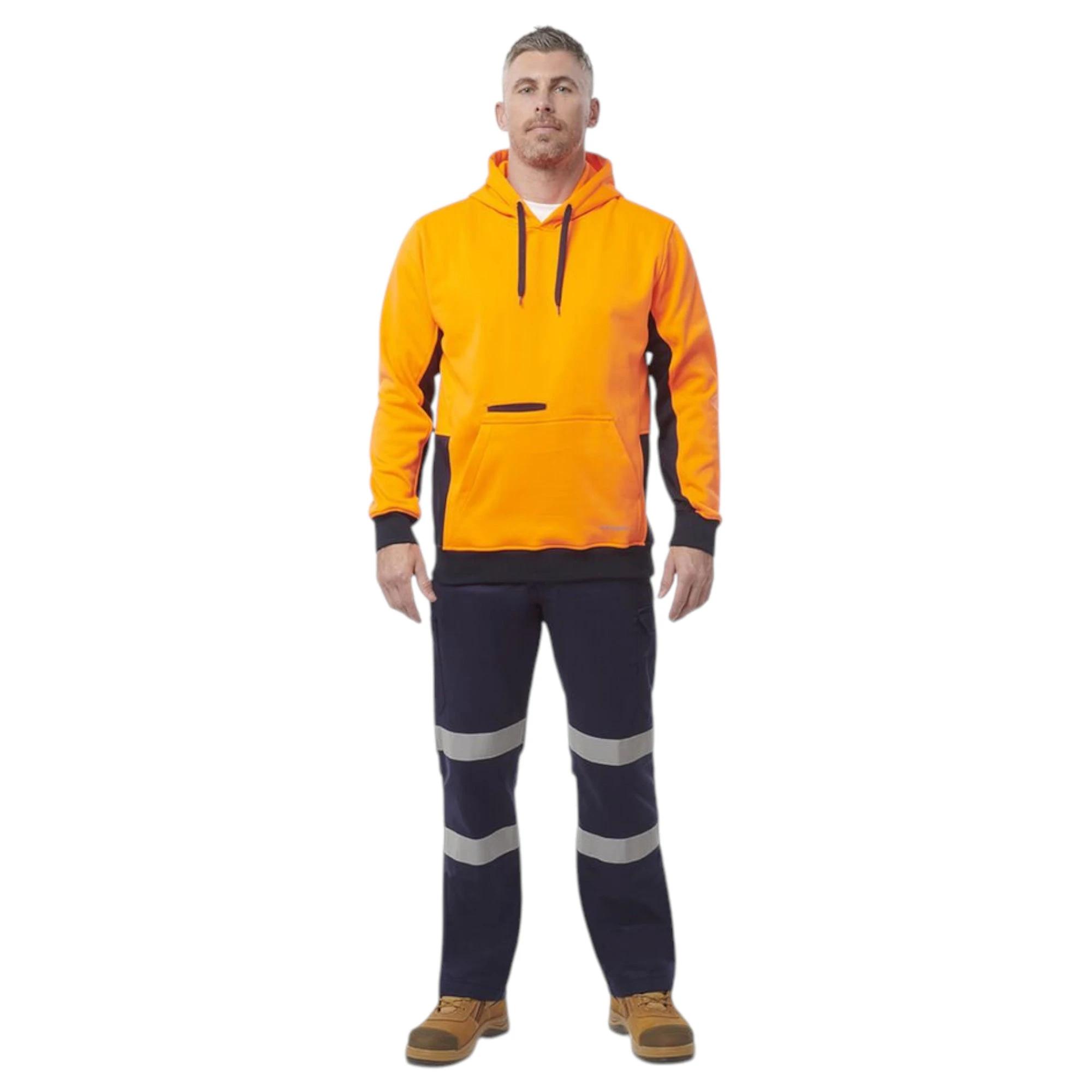 6 KingGee Mens Hi Vis Fleece Pullover Hoodie ORANGE/NAVY, 6 of 6