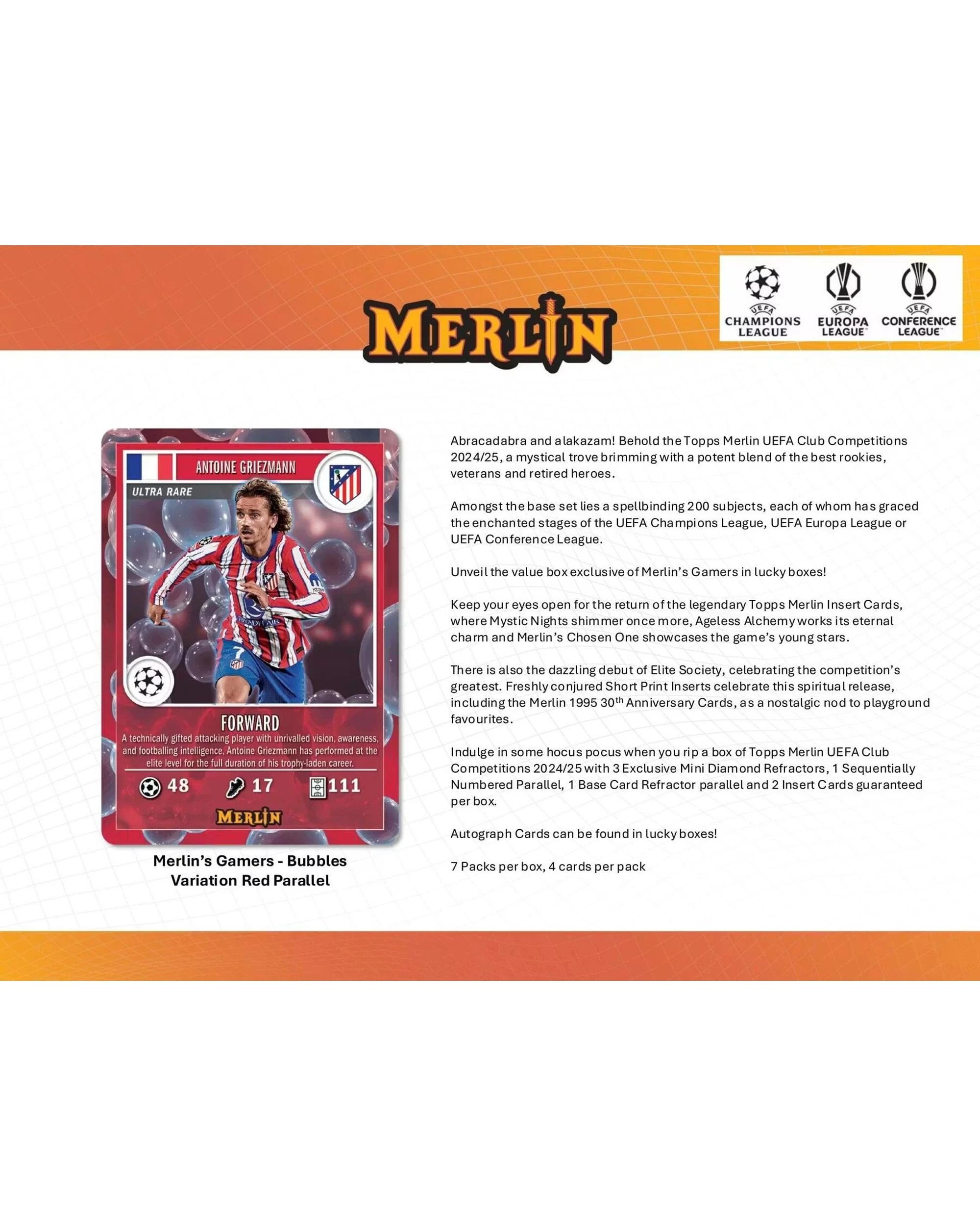 4 Topps 2024/2025 Chrome Merlin UEFA Club Competitions Soccer Blaster Box, 4 of 10