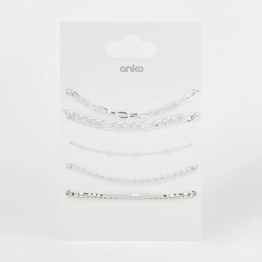 5 5 Pack Chain and Diamante Bracelets - Silver Tone, 5 of 5