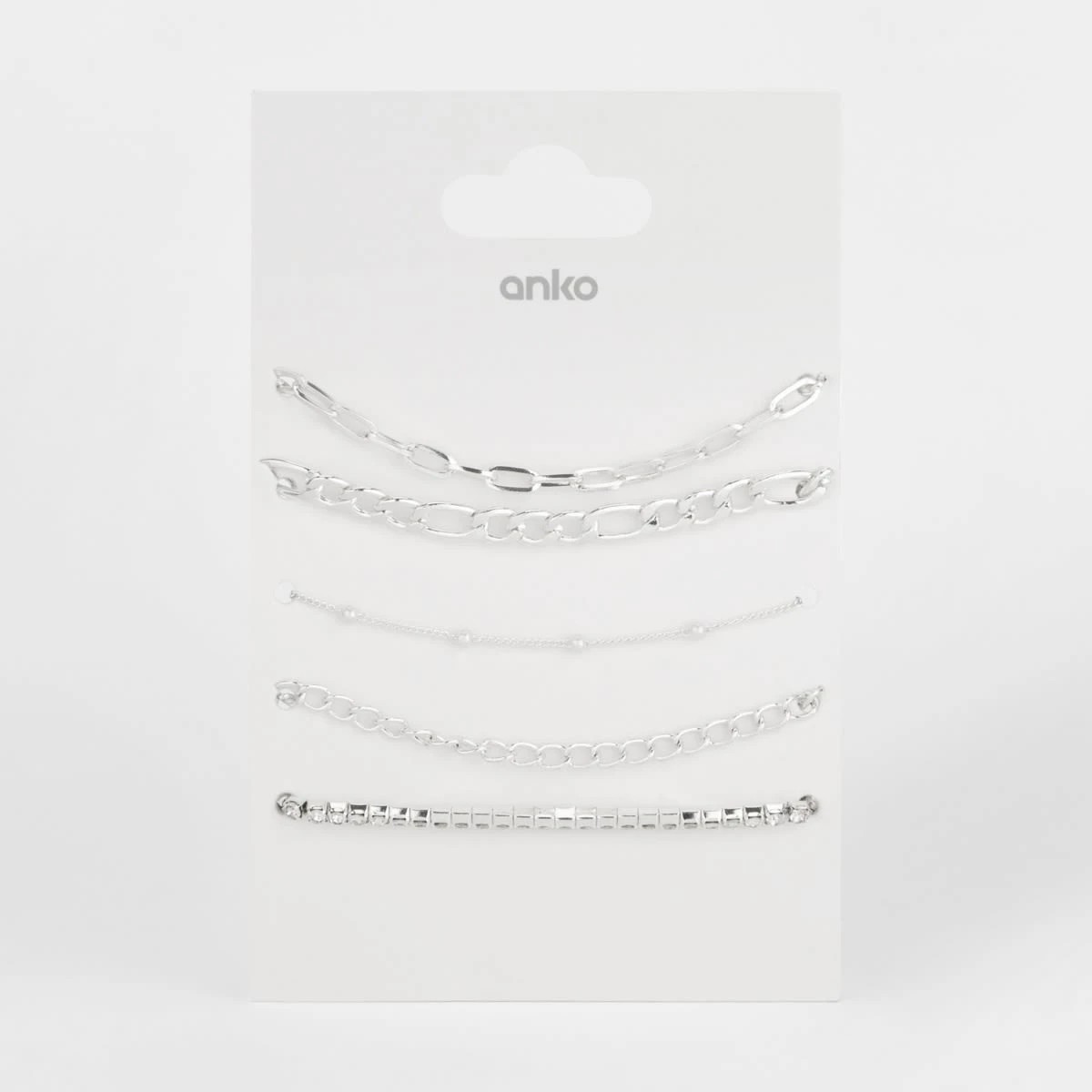 5 5 Pack Chain and Diamante Bracelets - Silver Tone, 5 of 5