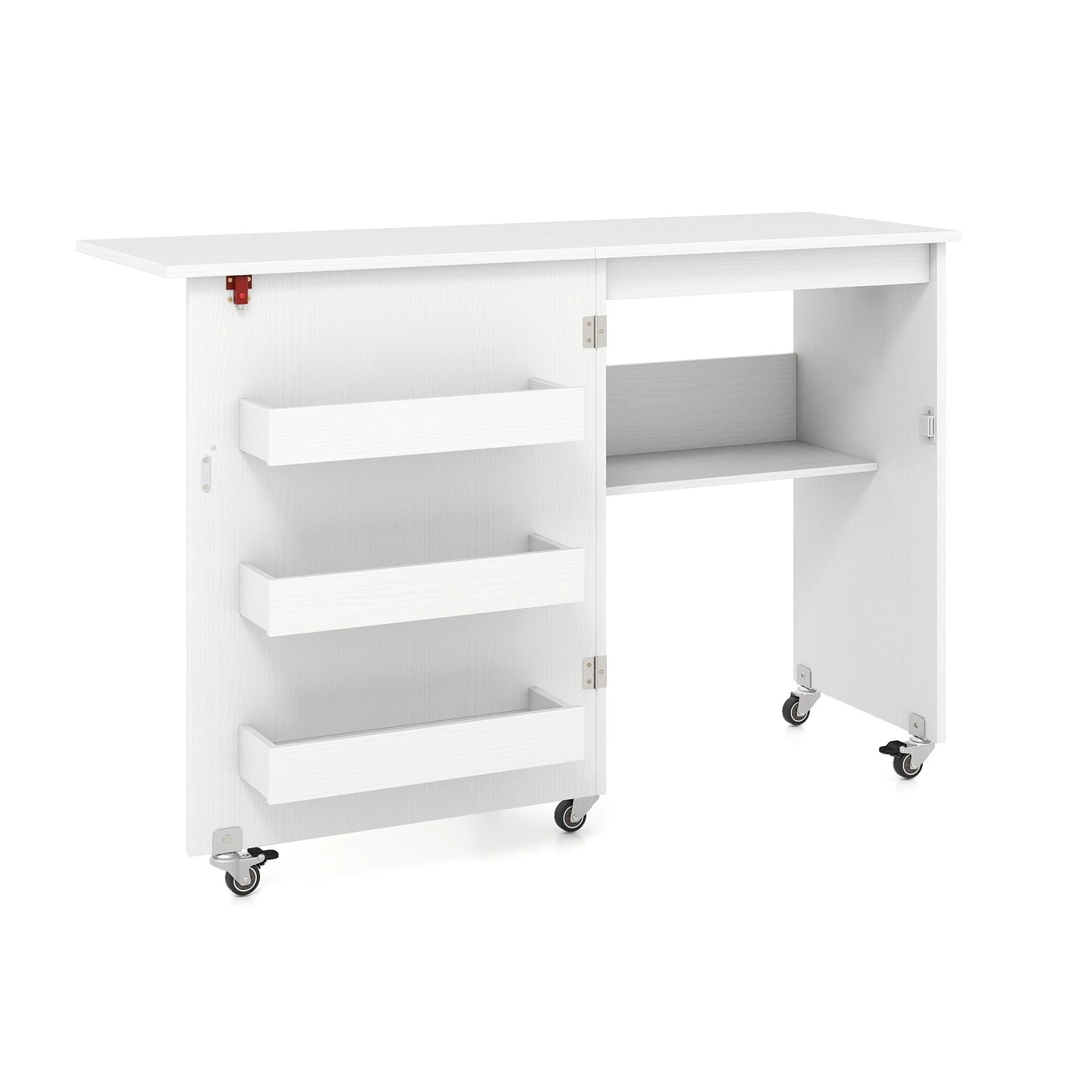1 Costway Folding Sewing Table Rolling Craft Station w/Storage Cabinet - White, 1 of 5