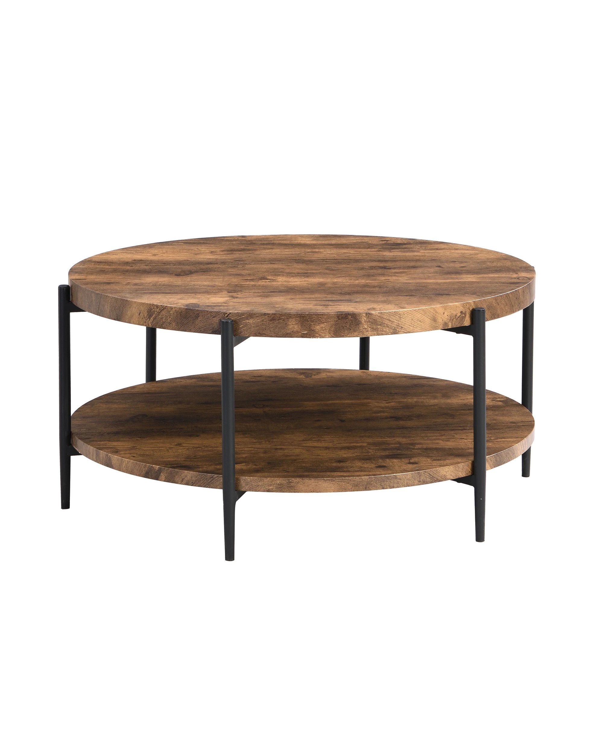1 IHOMDEC 2-Tier Wooden Round Coffee Table - Brown, 1 of 10