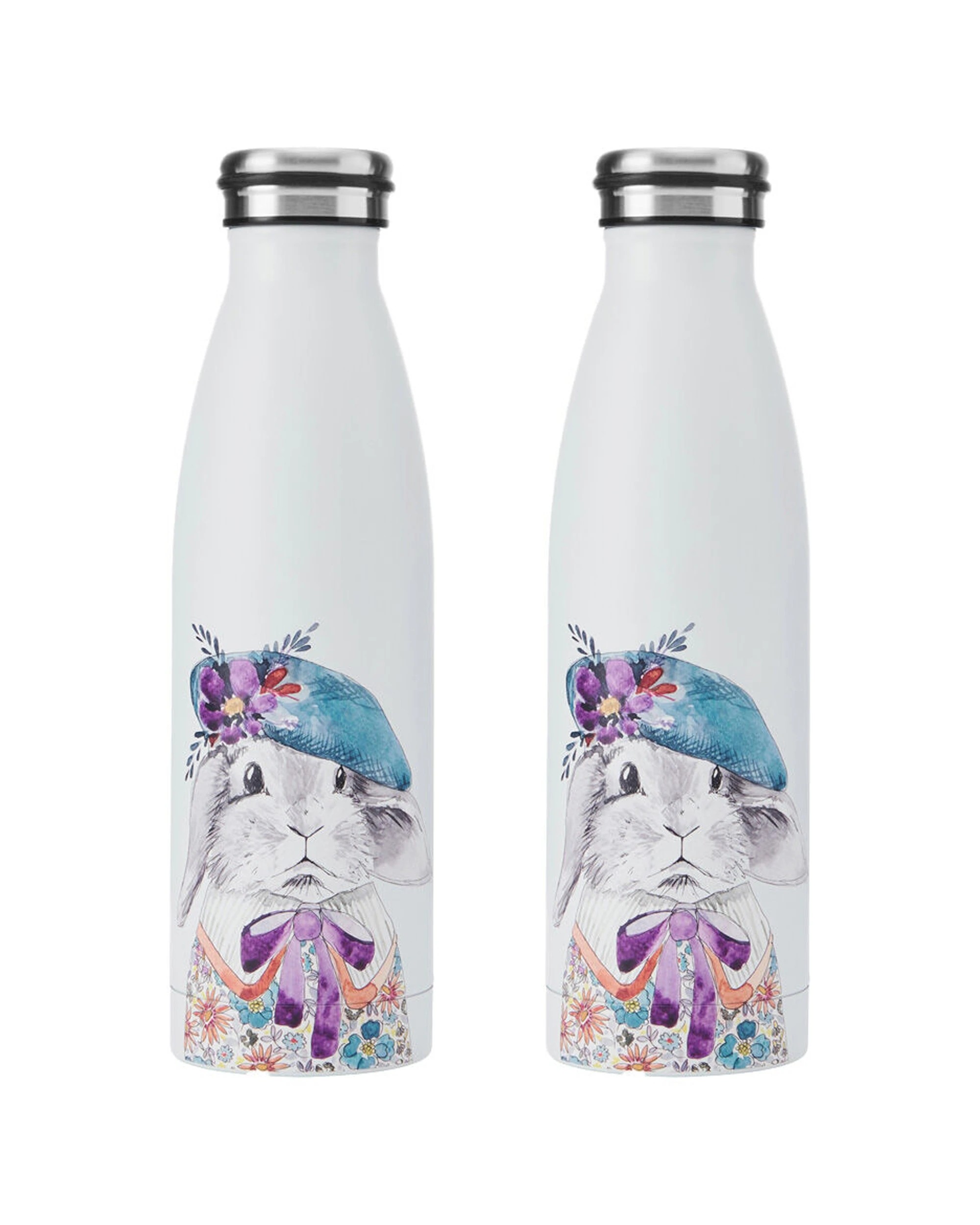 1 Mikasa 2PK Rabbit Themed Sleeved Insulated Water Bottle Vacuum Insulated 500mL - White, 1 of 5